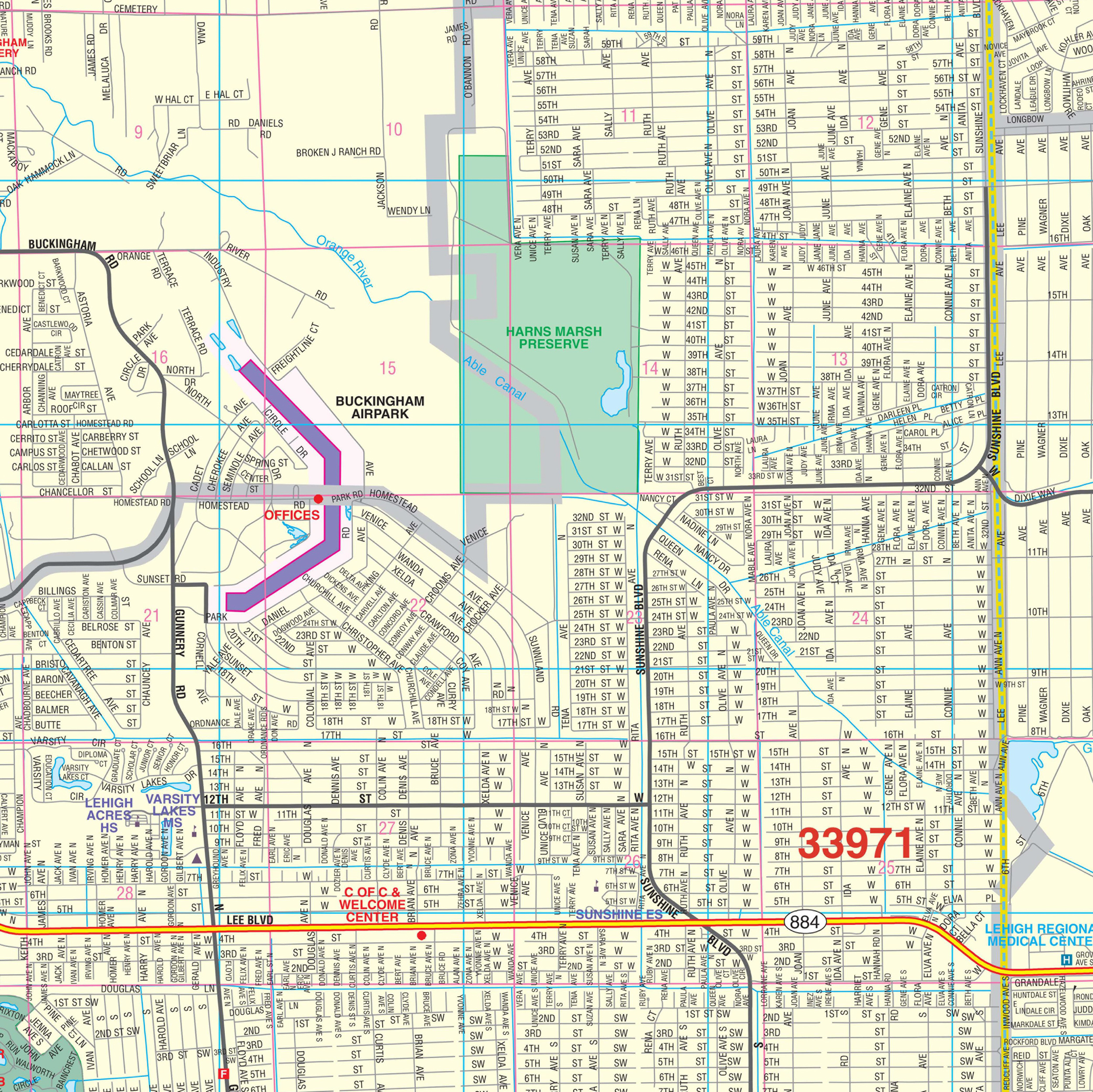 Lehigh Acres, Fl Wall Mapkappa - The Map Shop pertaining to Map of Leigh High Acres Florida
