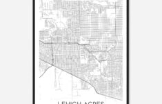 Lehigh Acres Florida Map Poster, Modern Home Decor Wall Art Print – Custom  Maps & Posters throughout Map of Florida Lehigh Acres