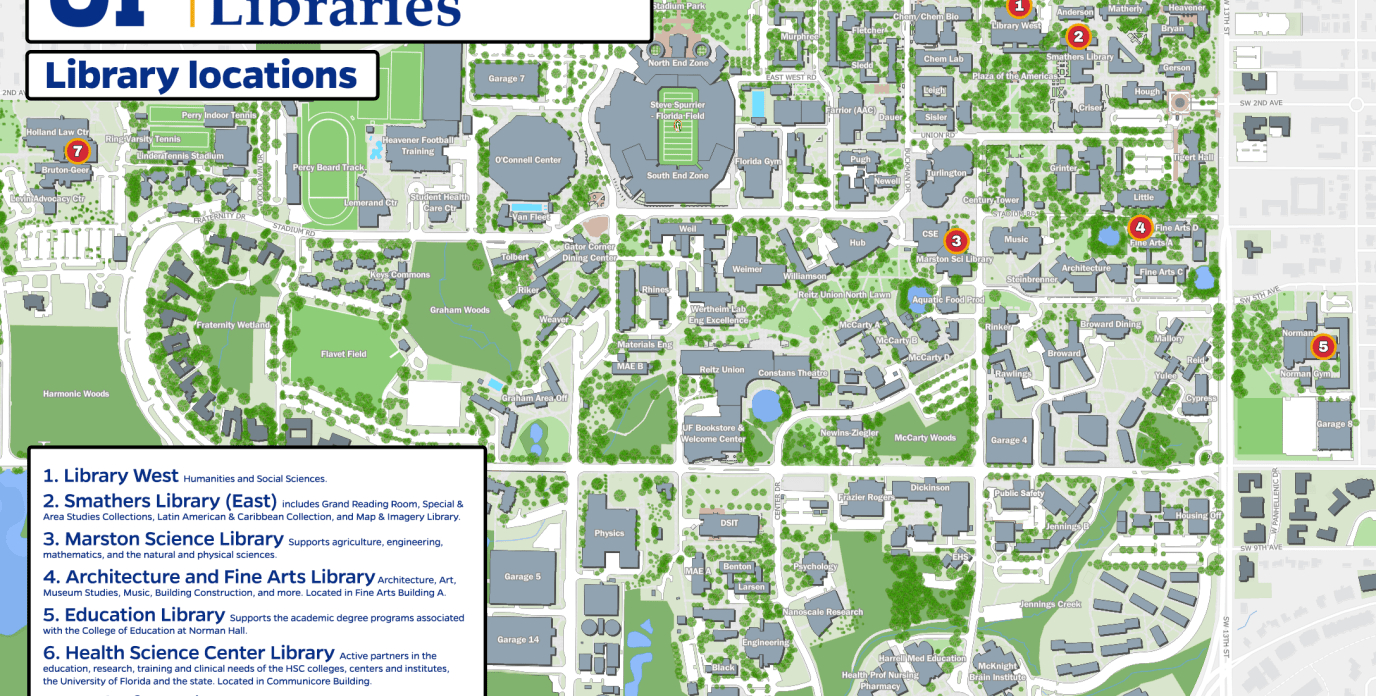 Library Location Map » George A. Smathers Libraries » Uf Libraries regarding University of Florida on a Map