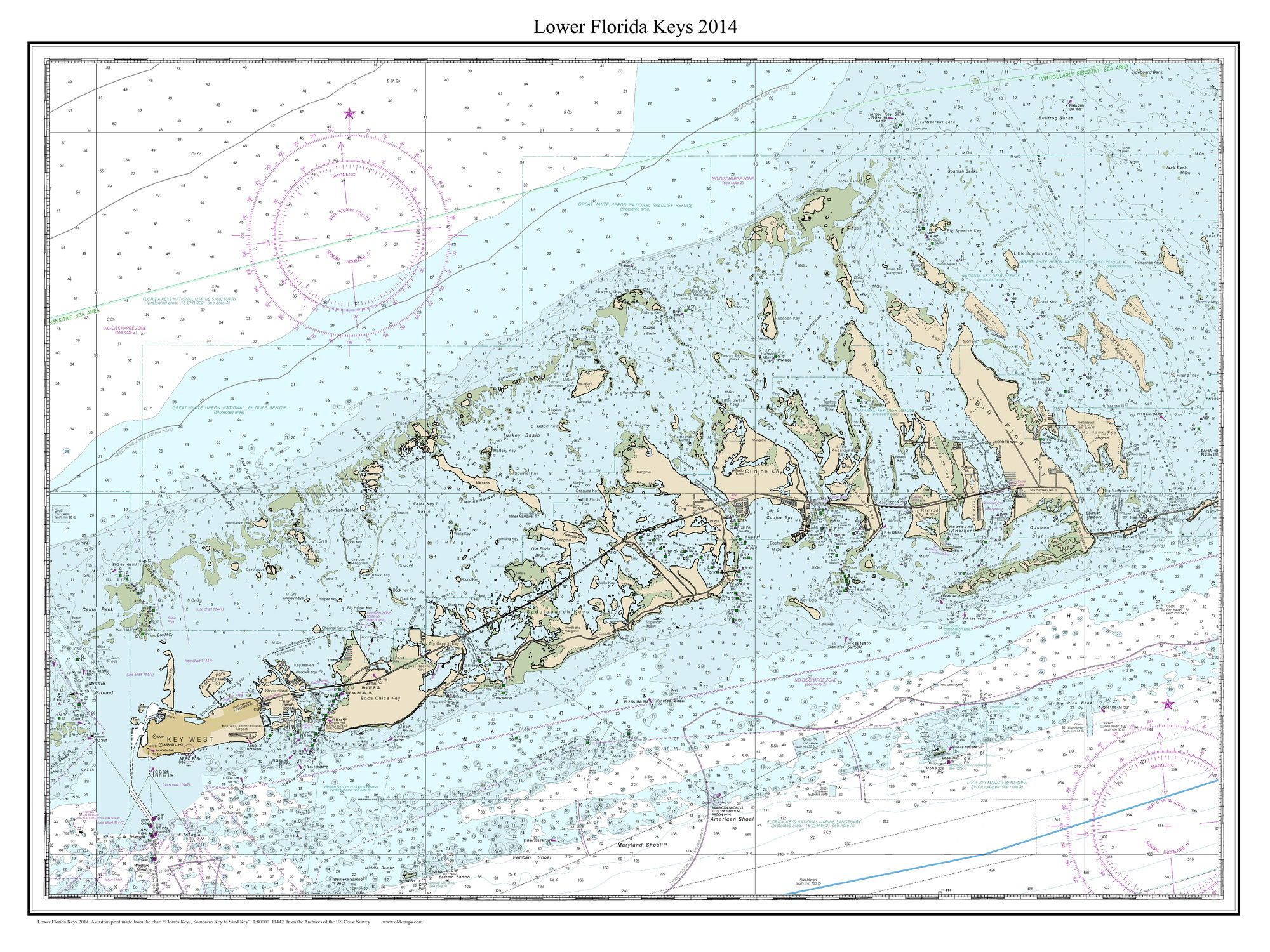 Lower Florida Keys 2014 - Nautical Map Florida - Custom Print - 1 within Nautical Map of Florida Keys