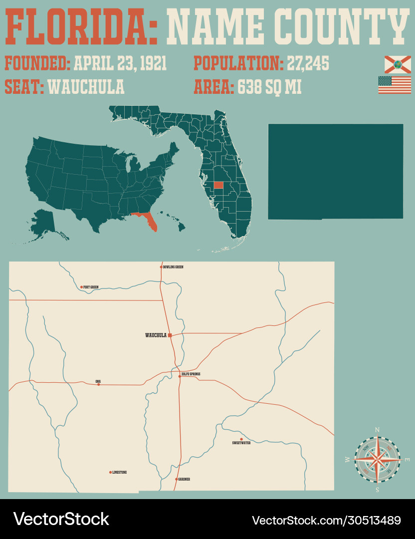 Map Hardee County In Florida Royalty Free Vector Image for Map of Hardee County Florida