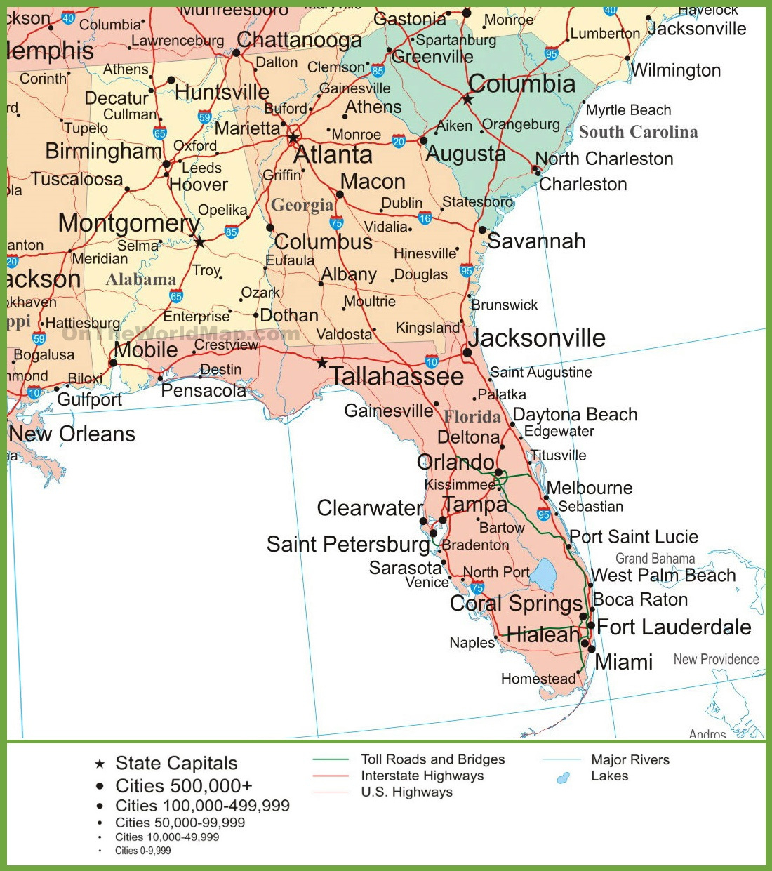Map Of Alabama, Georgia And Florida - Ontheworldmap with regard to Map of Florida and Georgia Cities