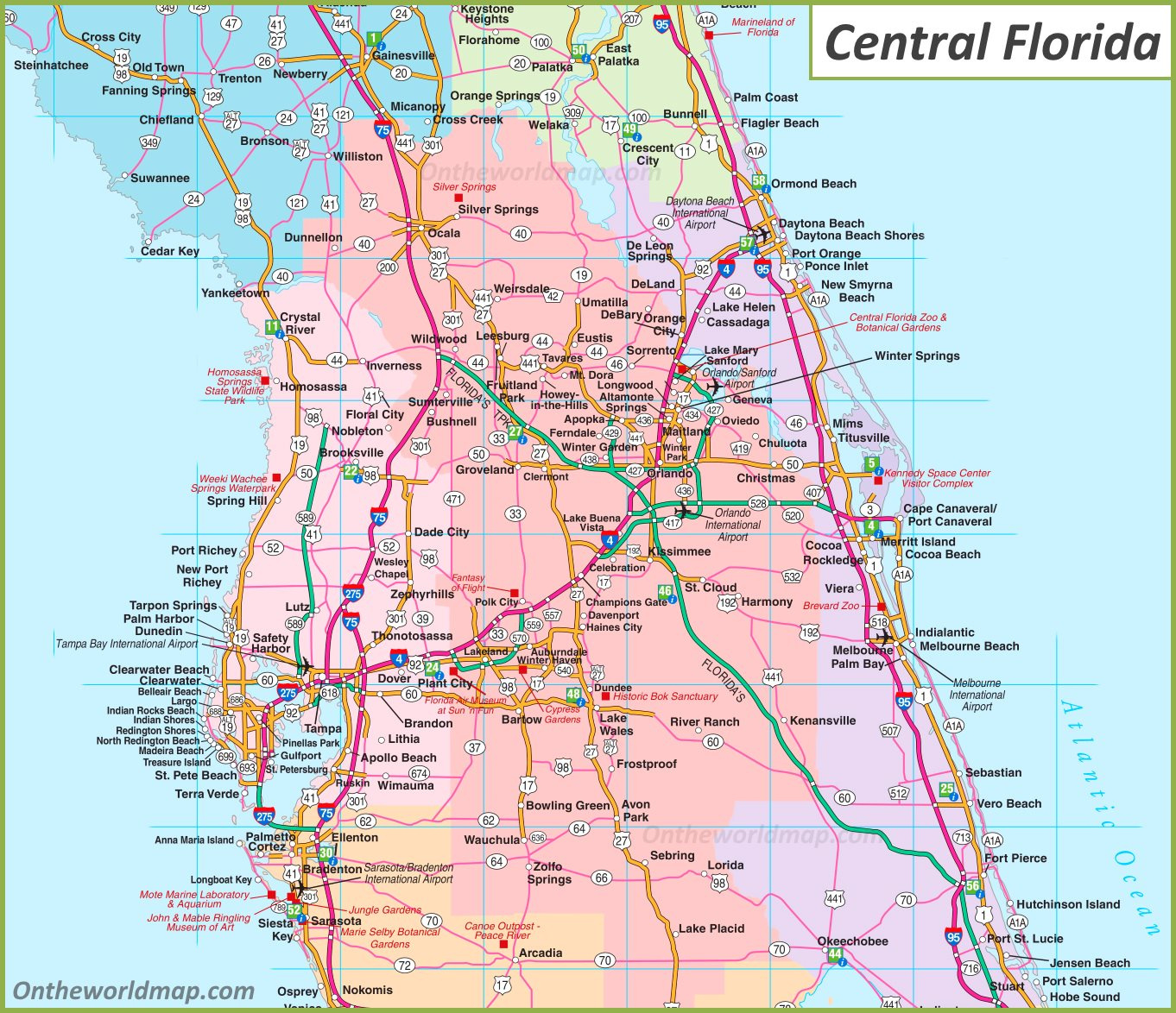 Map Of Central Florida - Ontheworldmap for Map Of Central Florida Roads