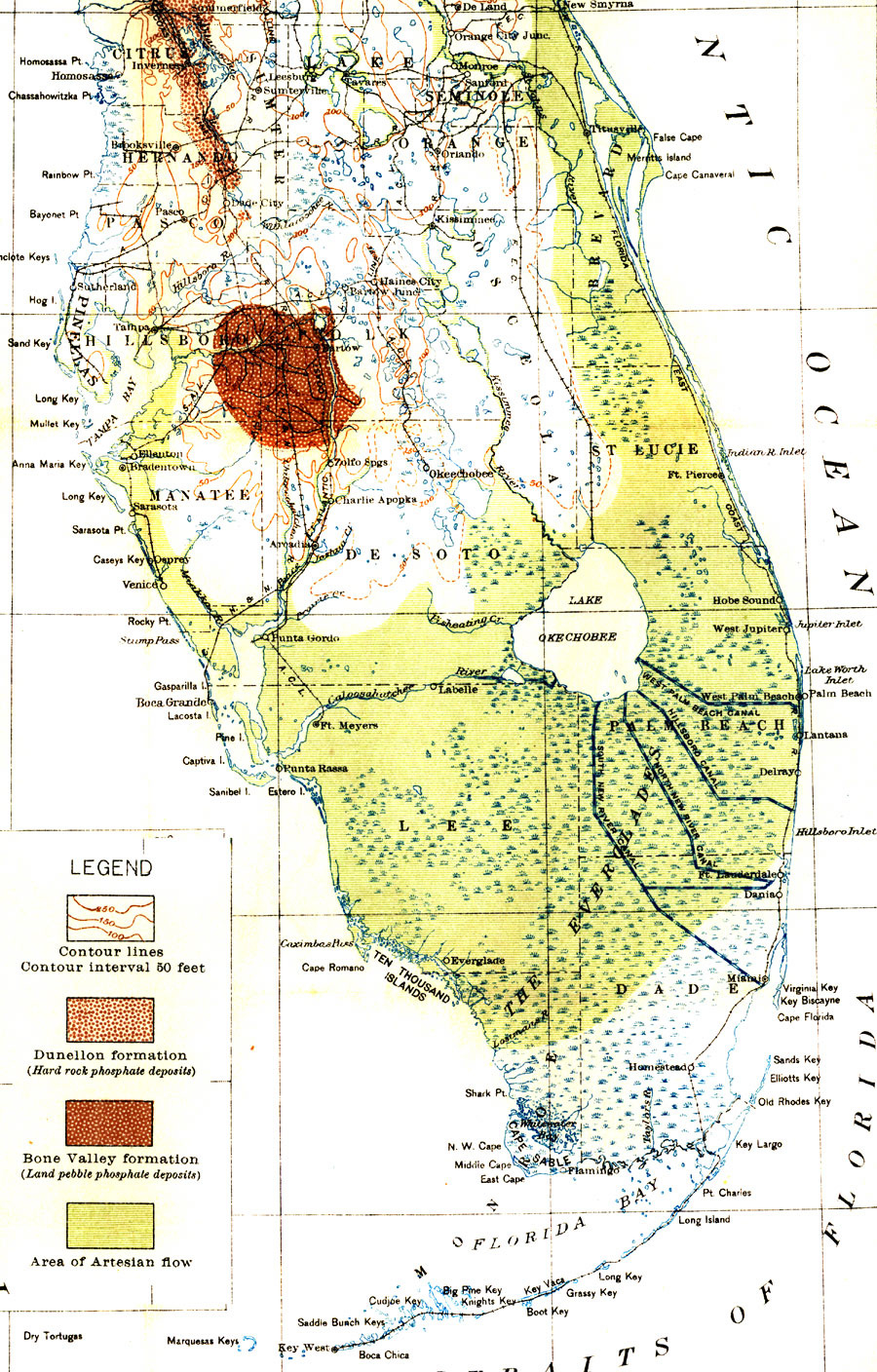 Map Of Everglades Drainage, 1913 for Map Of Florida With Everglades