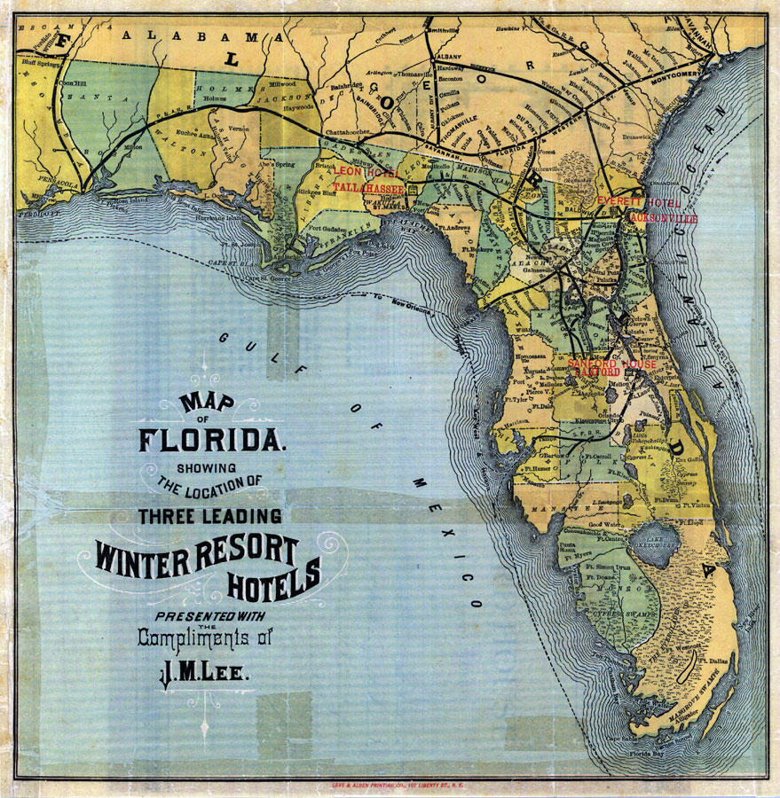 Map Of Florida: 3 Leading Winter Resort Hotels, 1885 inside Map Of Hotels In Florida
