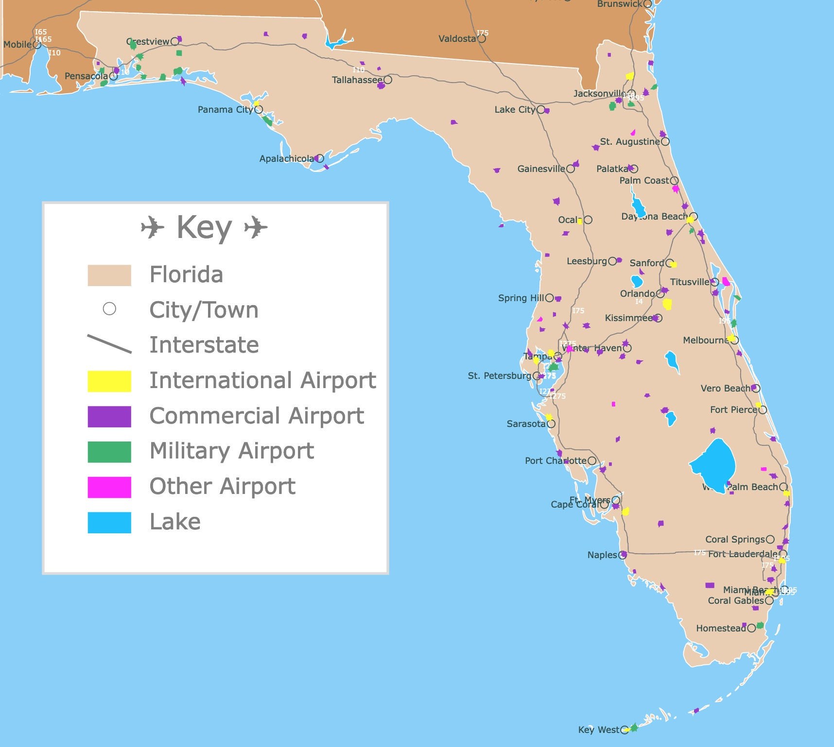 Map Of Florida Airports inside Map Of Florida With Major Airports