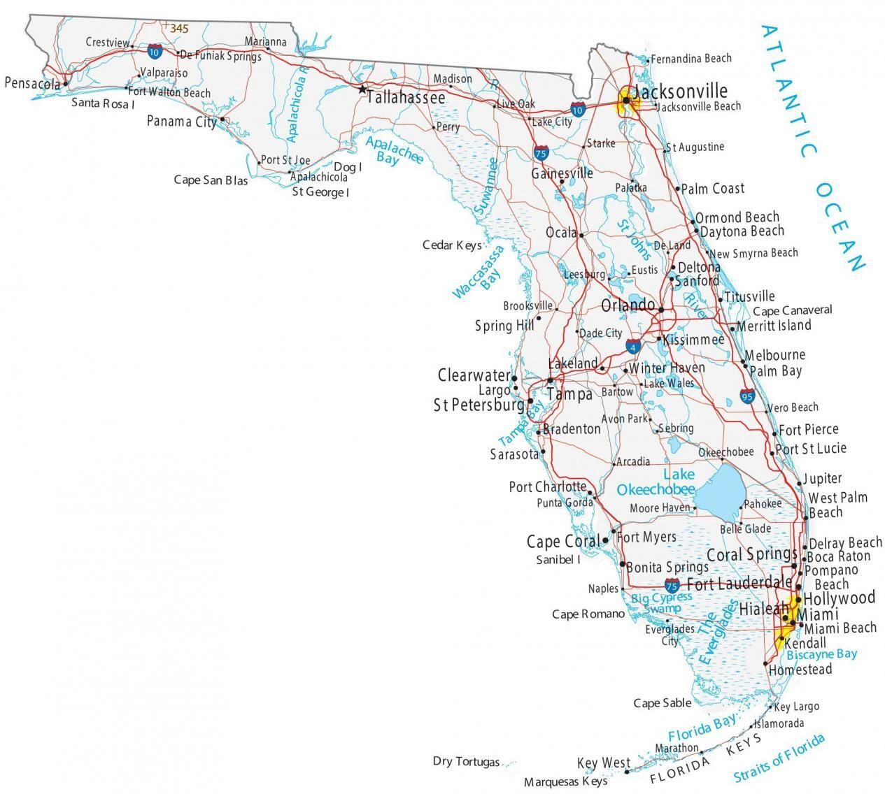 Map Of Florida - Cities And Roads - Gis Geography with Map of All the Cities in Florida