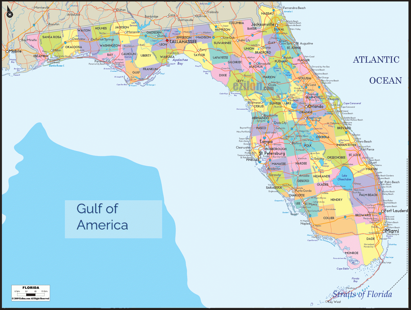 Map Of Florida - Florida Map With Cities, Counties And Roads with regard to Map of the State of Florida with Counties