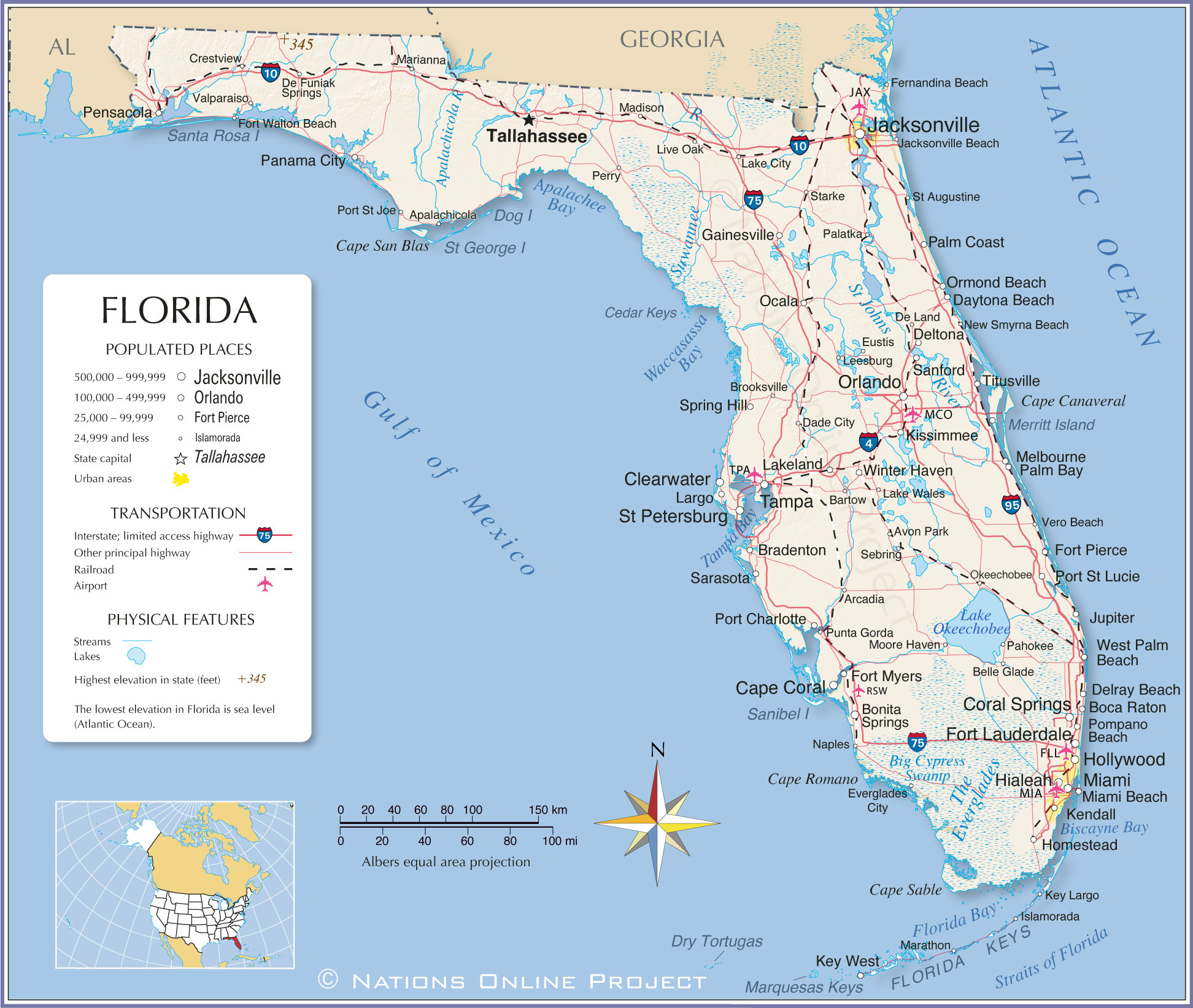 Map Of Florida State, Usa - Nations Online Project intended for Map Of All The Cities In Florida