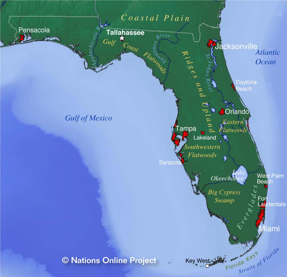 Map Of Florida State, Usa - Nations Online Project regarding Atlantic Coast Of Florida Map