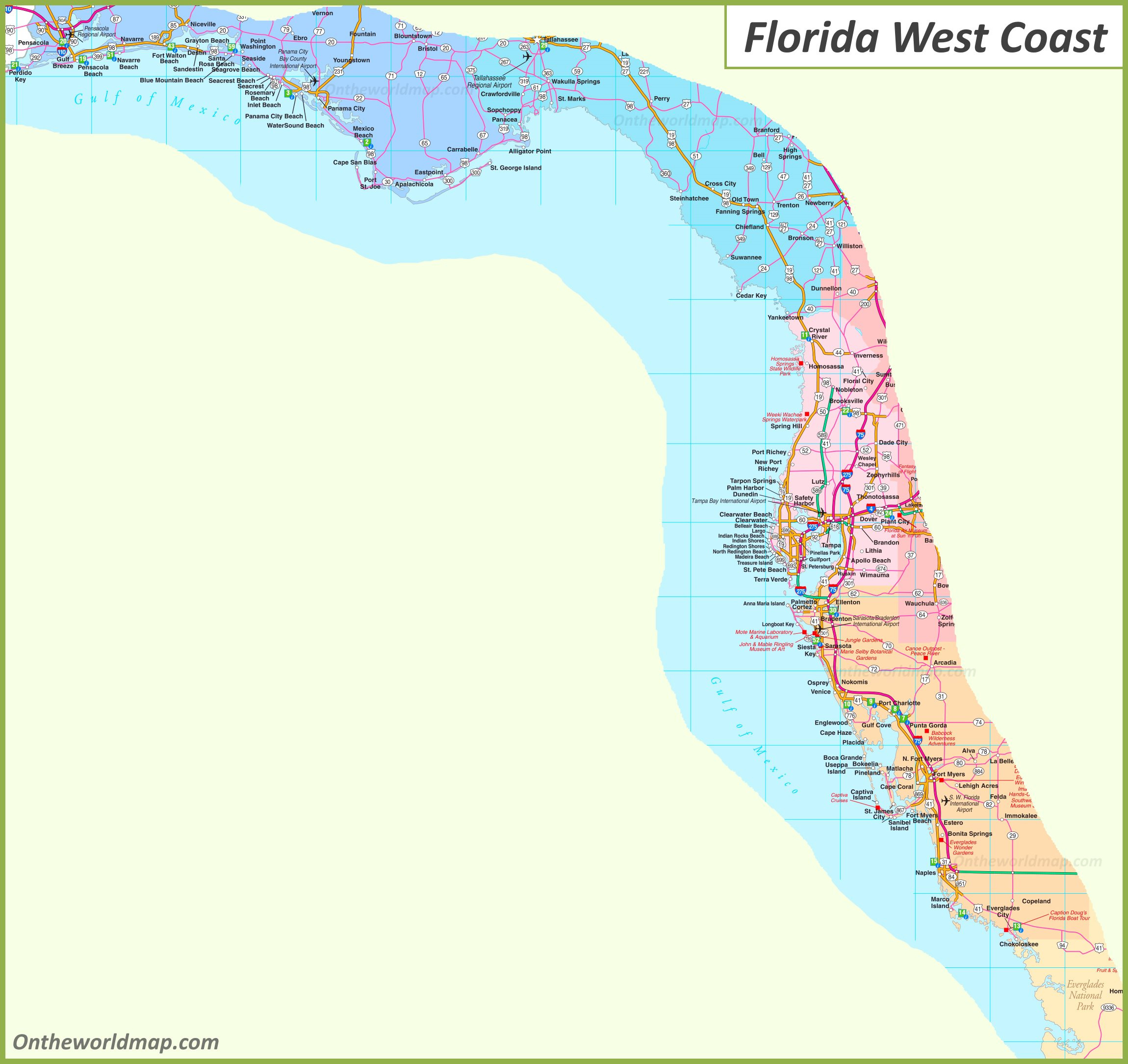 Map Of Florida West Coast - Florida Gulf Coast Map - Ontheworldmap with Map of West Coast Florida Cities