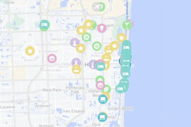Map of Hollywood Beach Florida