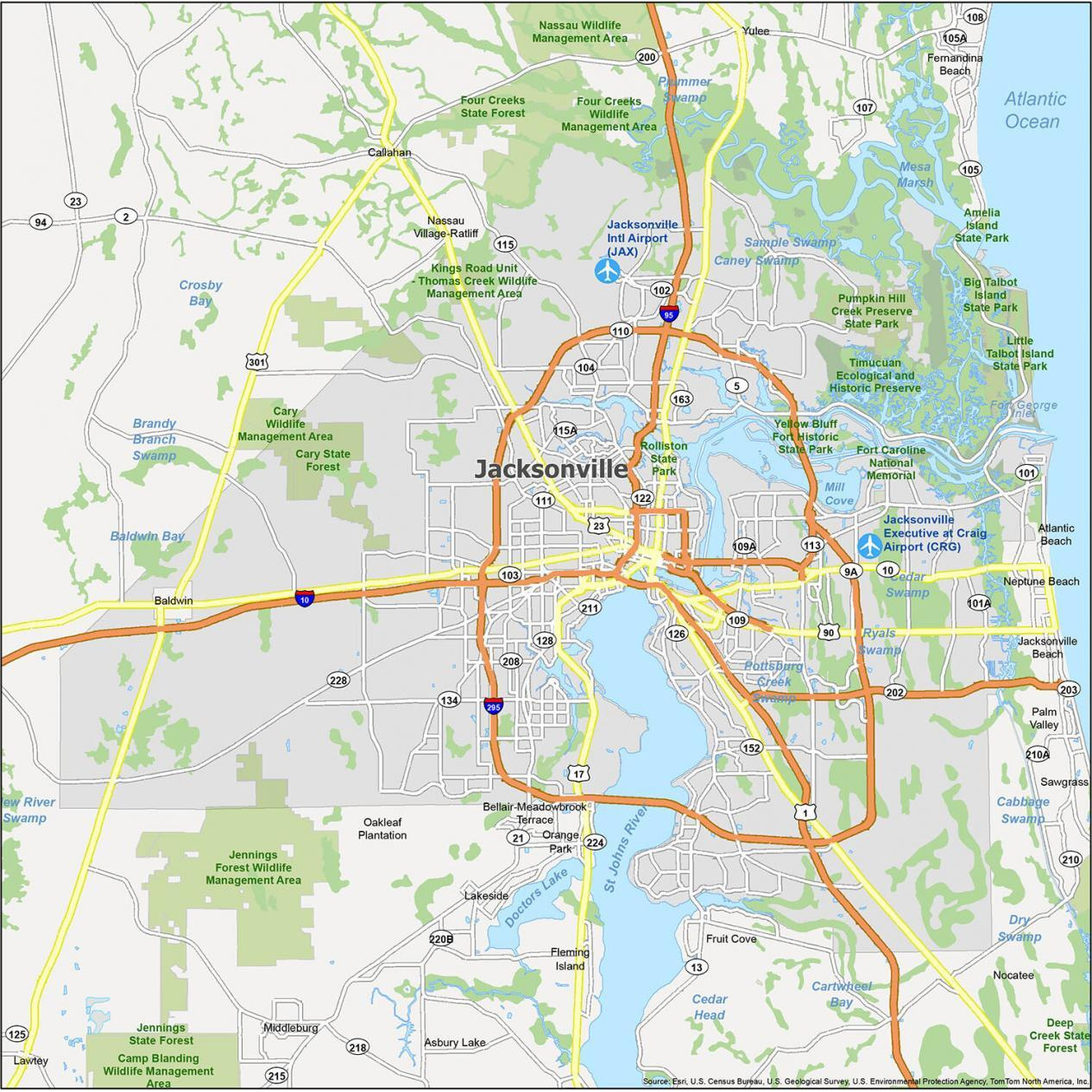 Map Of Jacksonville, Florida - Gis Geography throughout Map of Jacksonville Beach Florida