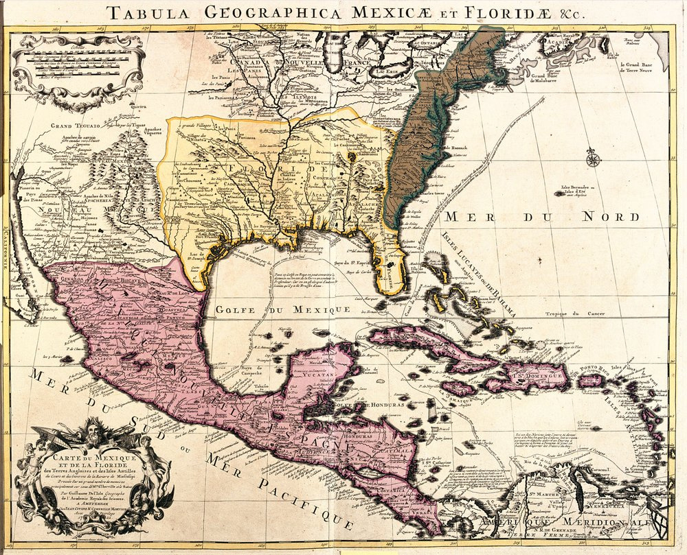 Map Of Mexico And Florida With The Caribbean Islands (Cuba, Haiti, Jamaica, Antilles) (Etching) inside Map of Florida and Mexico