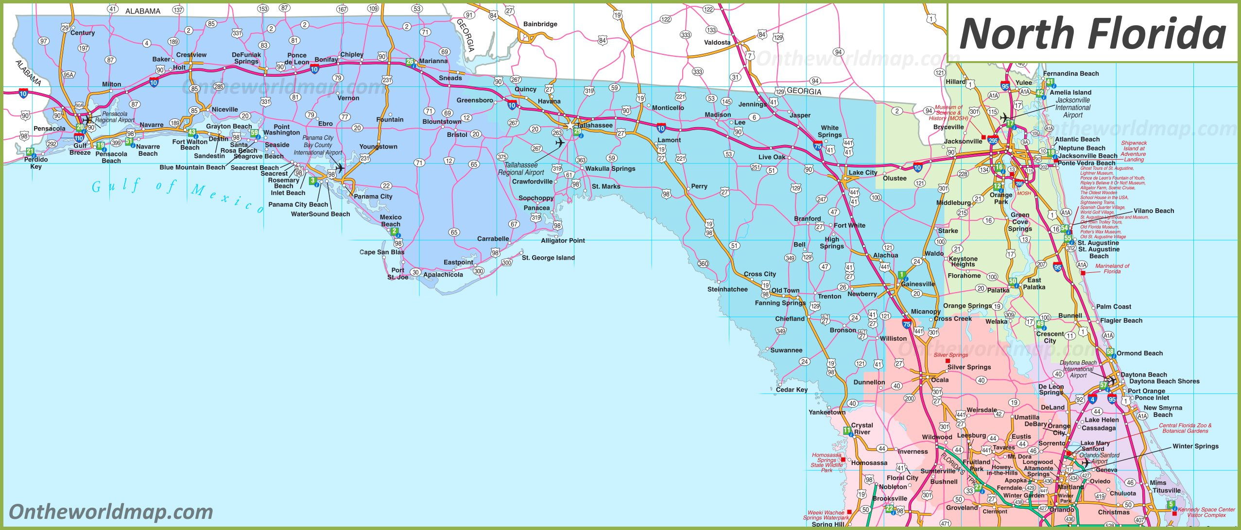 Map Of North Florida - Ontheworldmap with Map Of North Florida Cities
