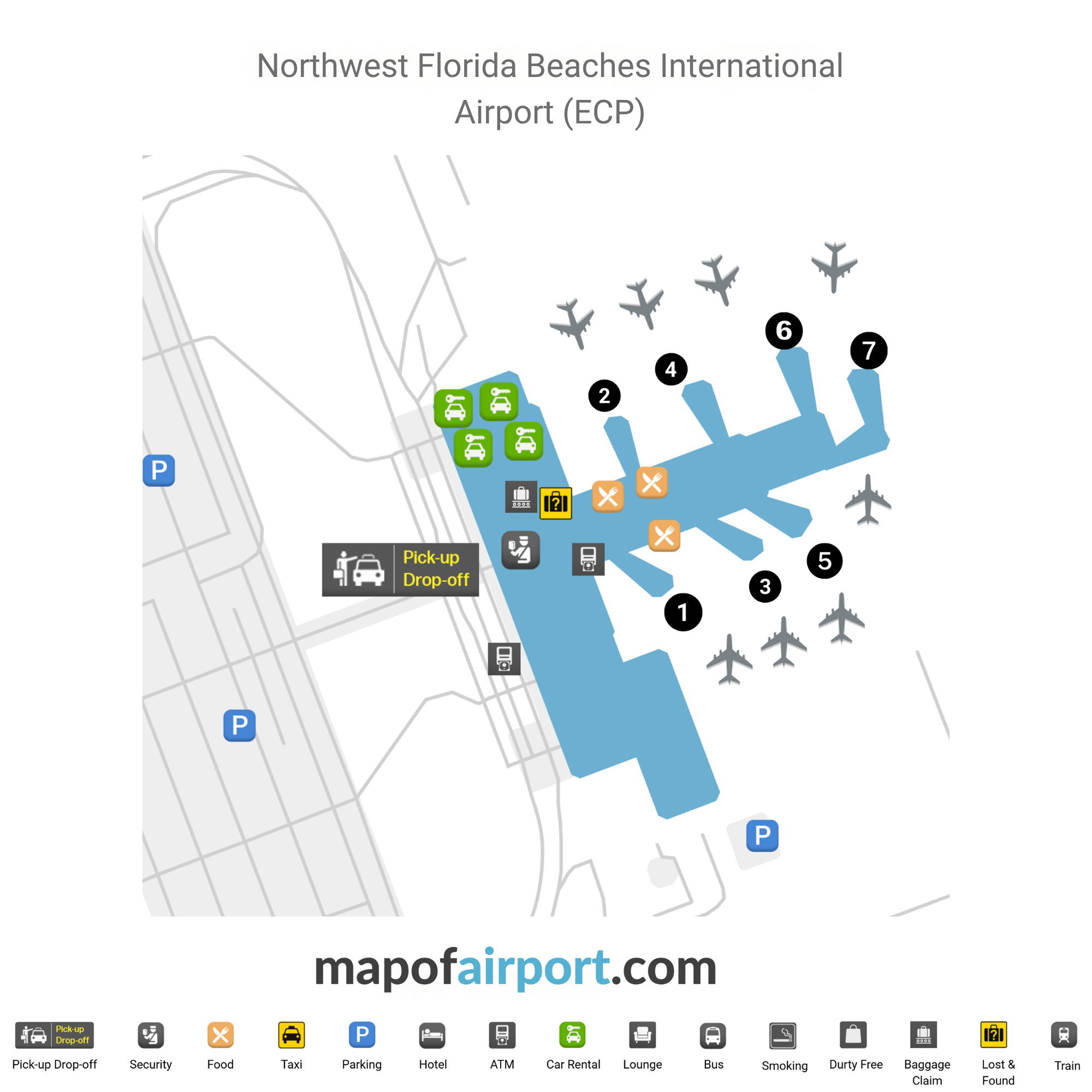 Map Of Northwest Florida Beaches International Airport (Ecp inside Map of Northwest Florida Beaches International Airport