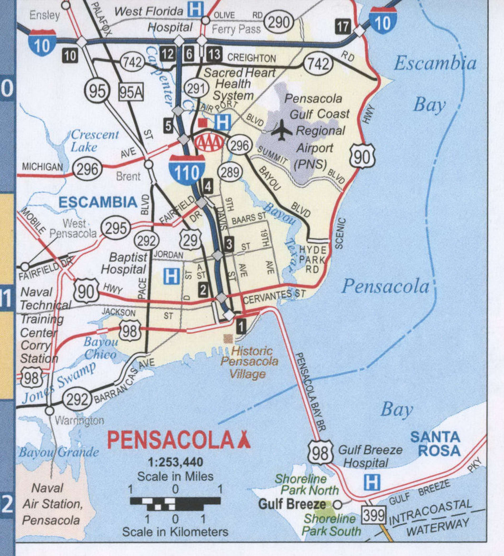 Map Of Pensacola City, Florida - Thong Thai Real for Street Map Of Pensacola Florida