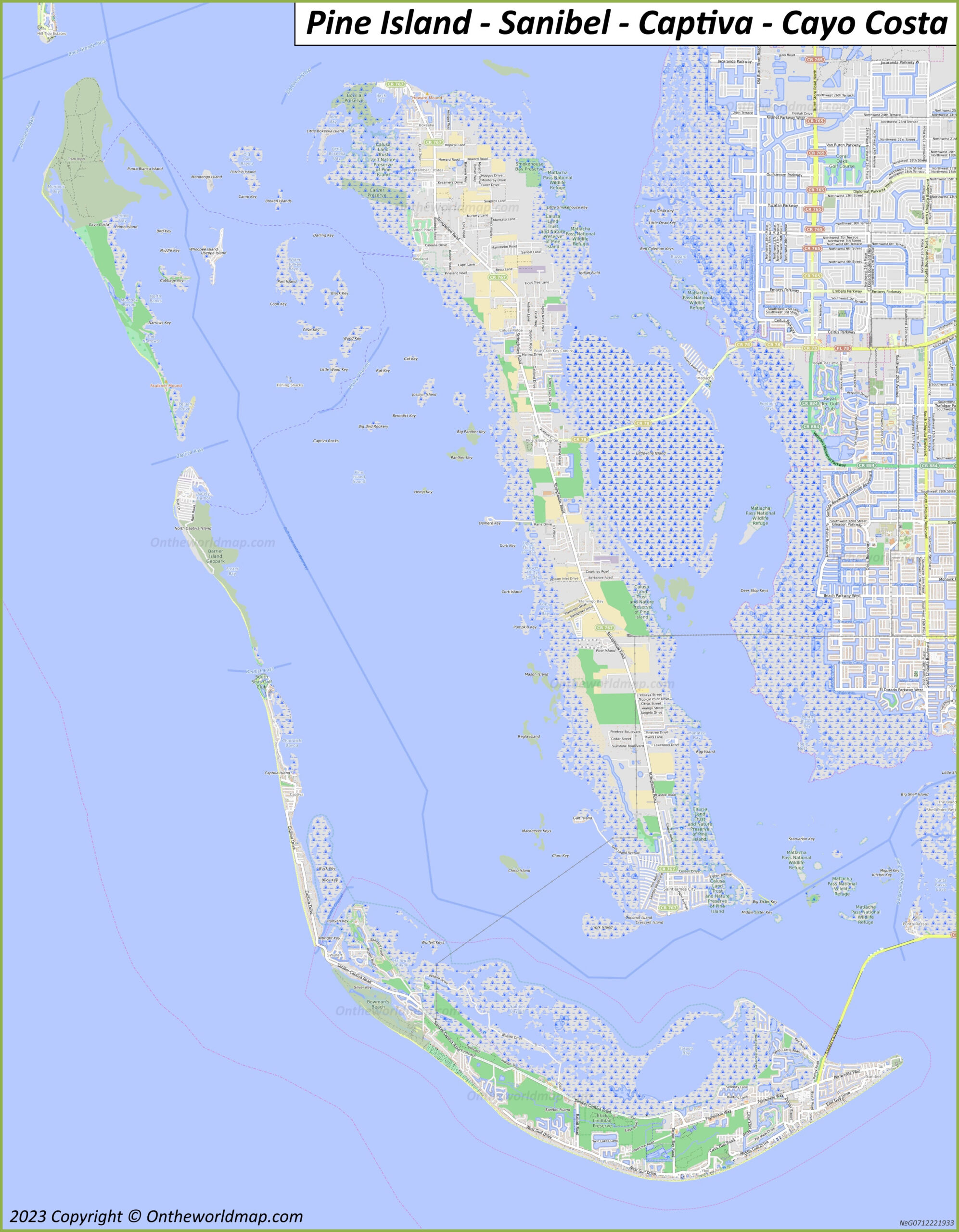 Map Of Pine Island, Sanibel, Captiva, North Captiva And Cayo Costa throughout Map Of Pine Island Florida
