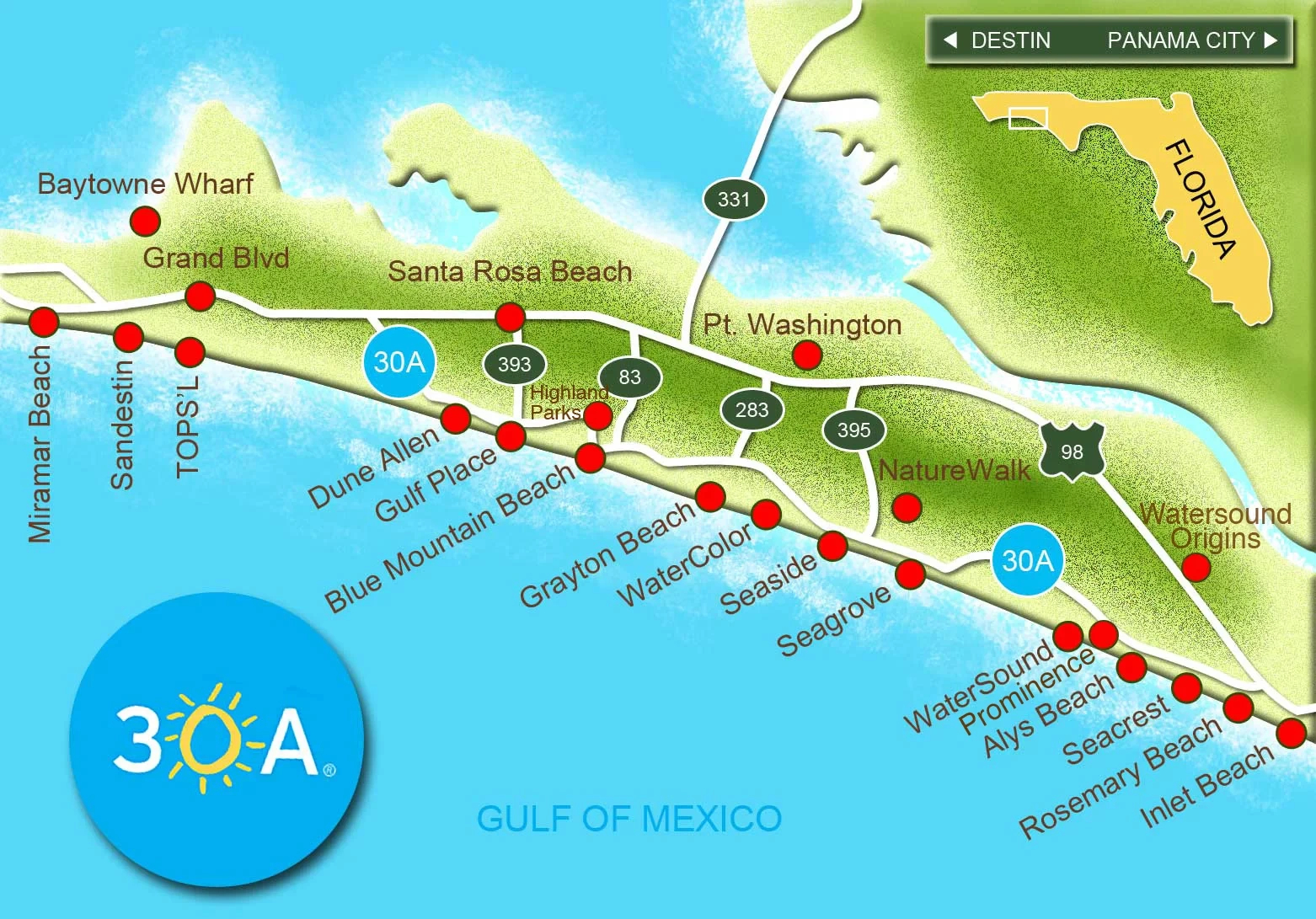 Map Of Scenic 30A And South Walton, Florida – 30A for Map of 30a Florida Beaches