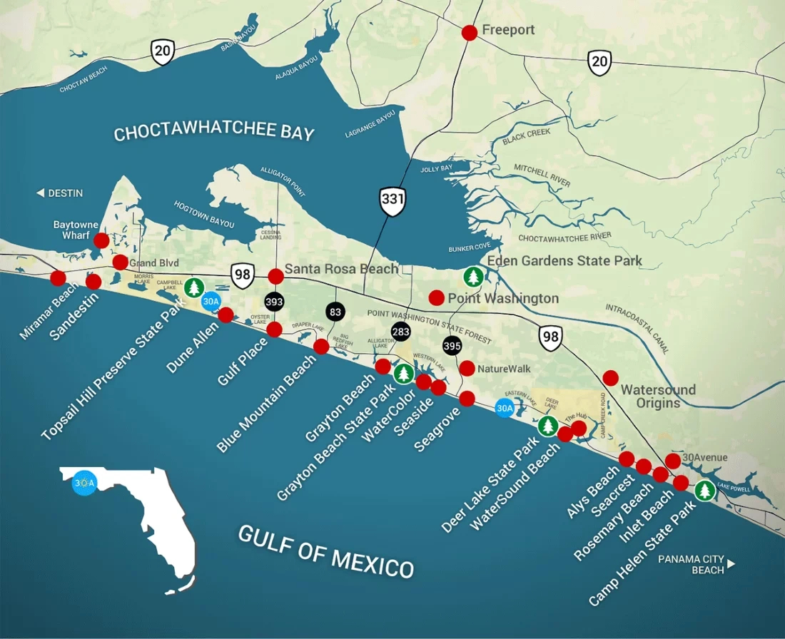 Map Of Scenic 30A And South Walton, Florida – 30A in Map of Walton Beach Florida