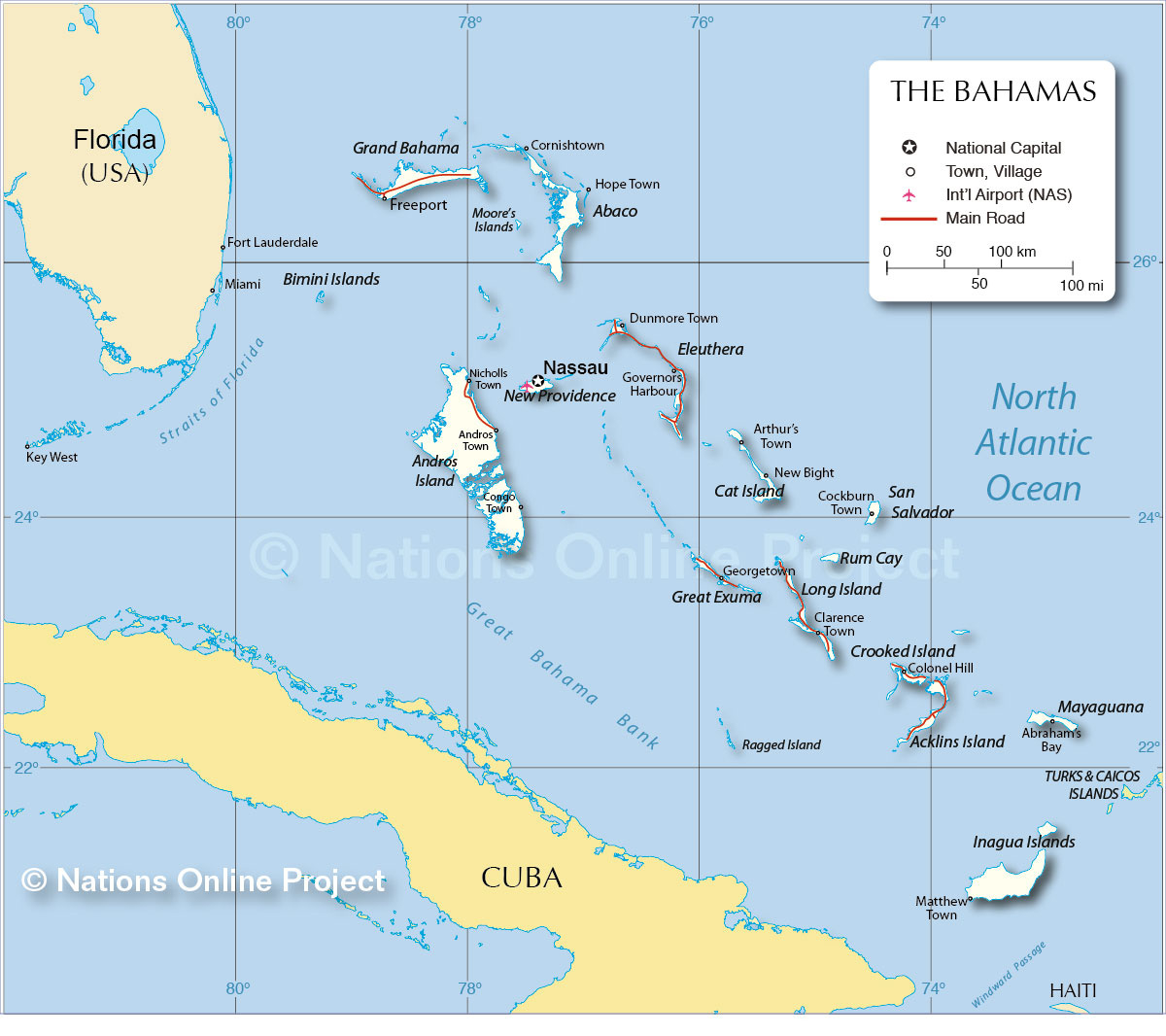 Map Of The Bahamas - Nations Online Project throughout Map Of Florida To Bahamas