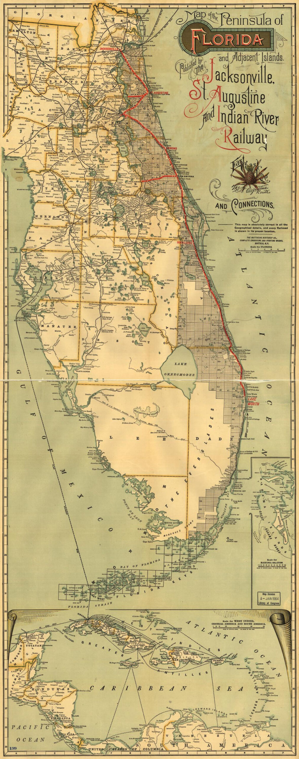 Map Of The Peninsula Of Florida And Adjacent Islands : East Coast regarding Map Of Florida St Augustine Fl