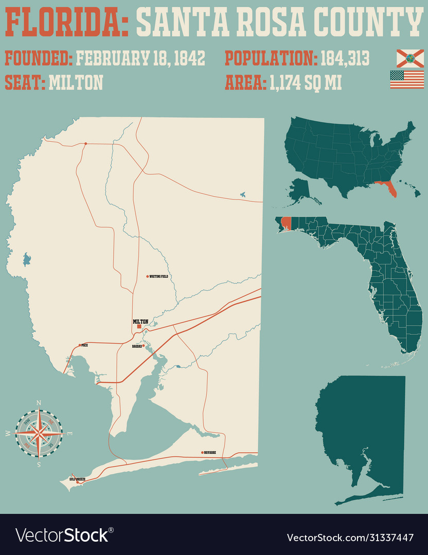 map santa rosa county in florida royalty free vector image with regard to map of santa rosa county florida Map Santa Rosa County In Florida Royalty Free Vector Image with regard to Map Of Santa Rosa County Florida