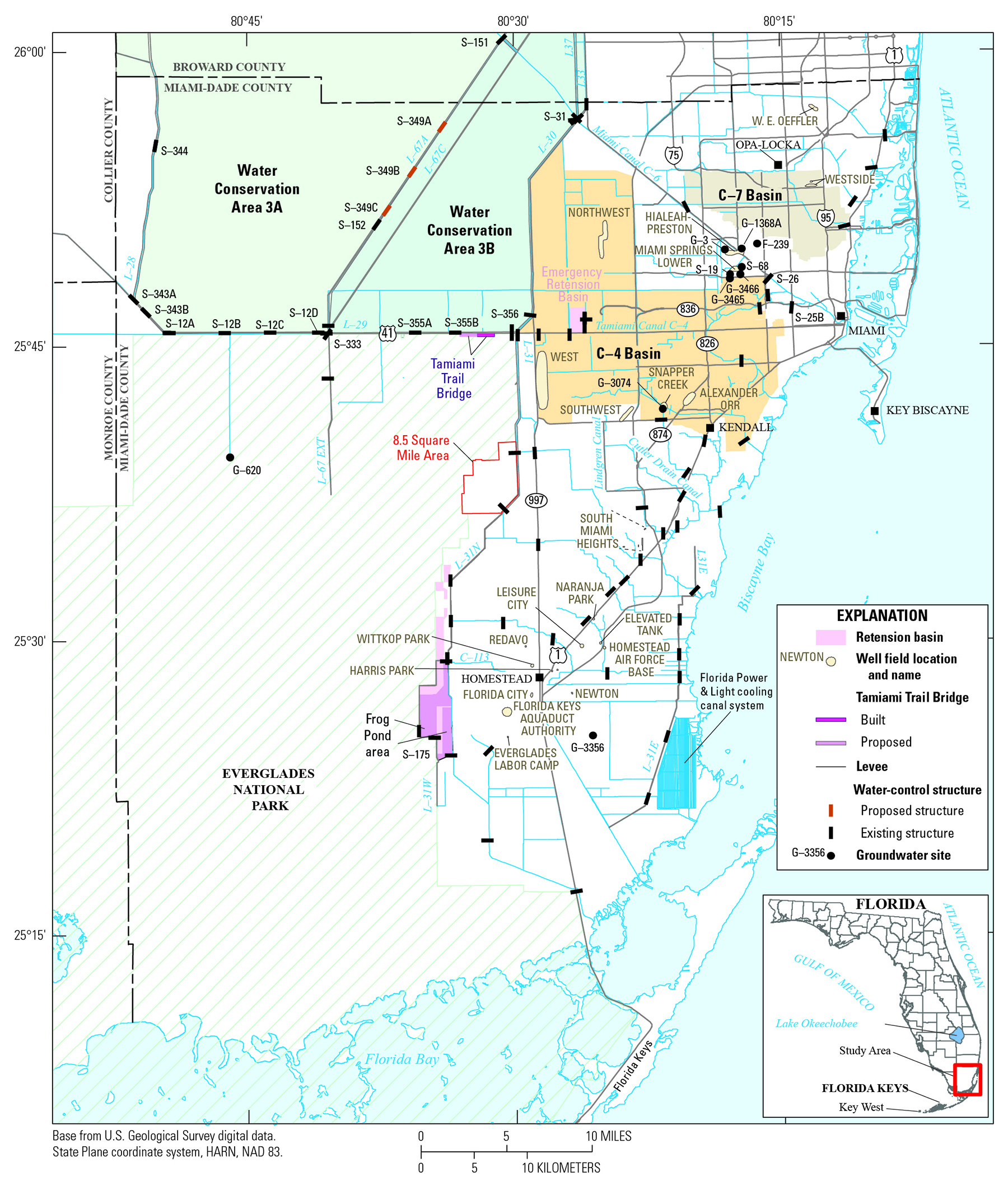 Map Showing Location Of The Study Area, Miami-Dade County, Florida in Map Of Miami Dade Florida