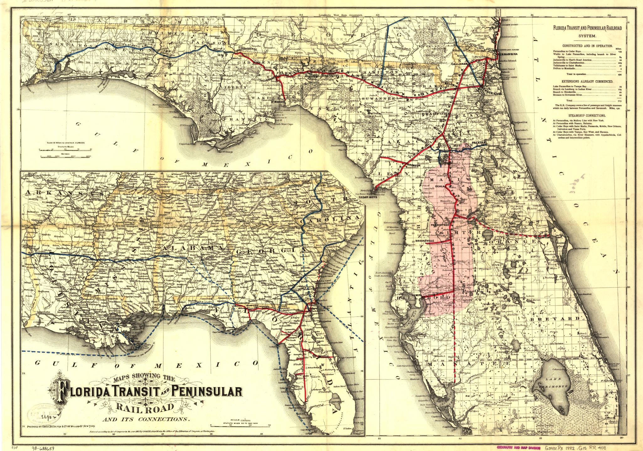 Maps Showing The Florida Transit And Peninsula Rail Road And Its with Map of Railroads in Florida