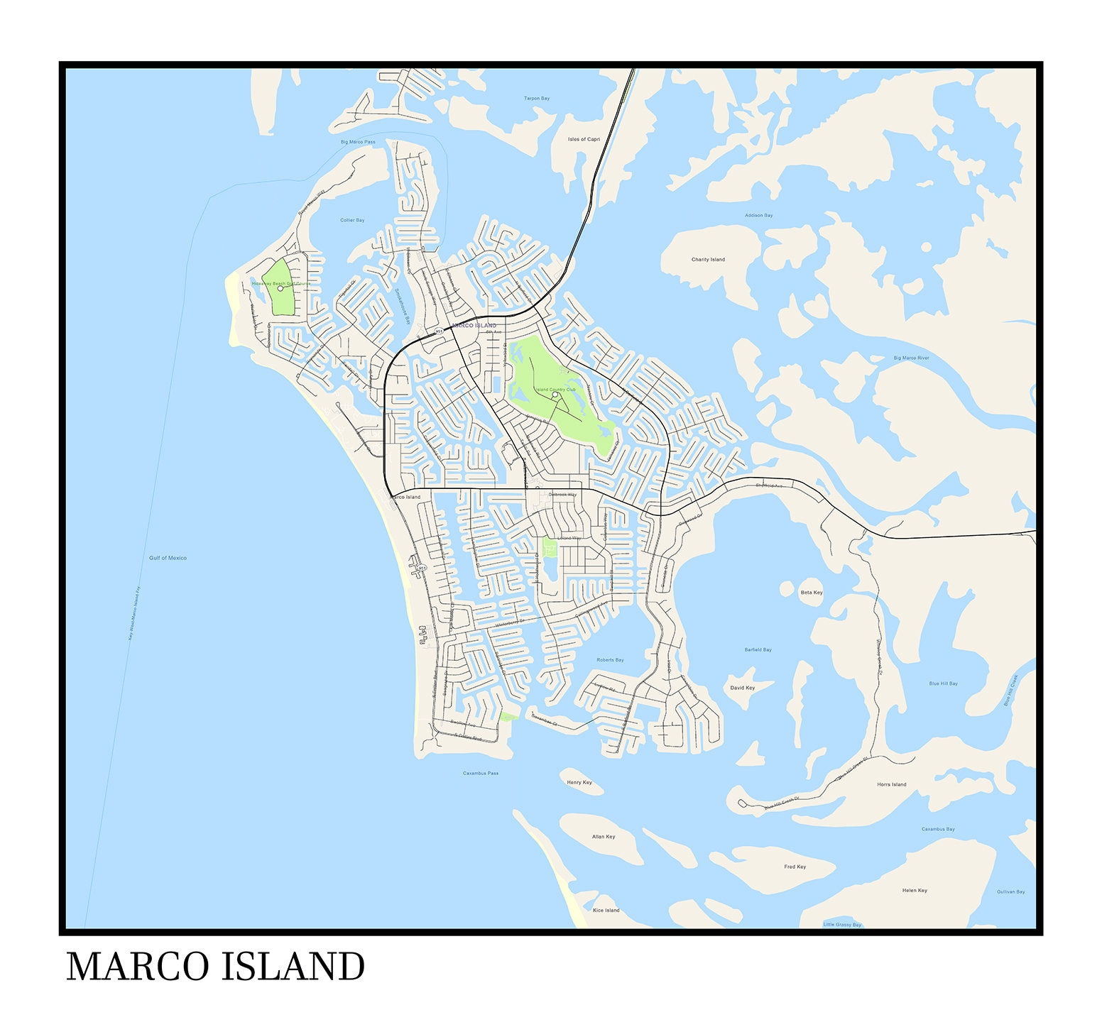 Marco Island, Florida - Map Poster - Etsy.de throughout Map Of Florida Marco Island Fl
