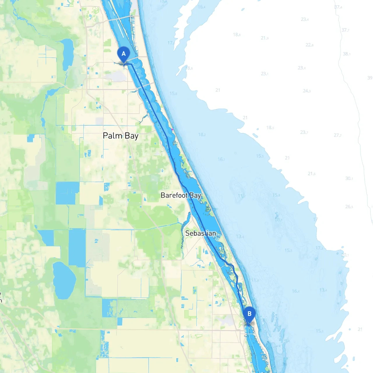 Melbourne To Vero Beachboat - Savvy Navvy Smart Routing with regard to Map of Florida with Vero Beach