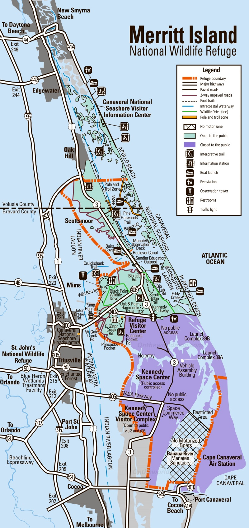Merritt Island National Wildlife Refuge Map - Ontheworldmap regarding Map Of Merritt Island Florida