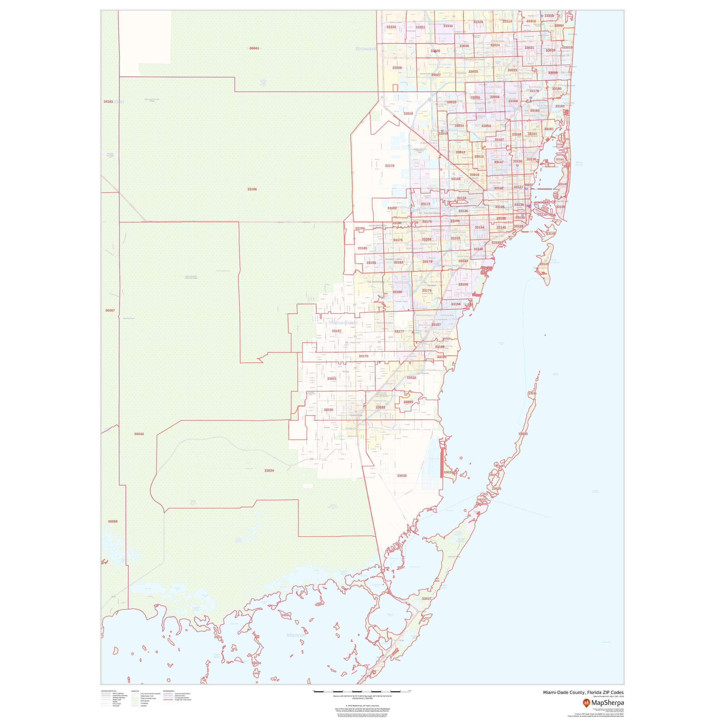 Miami-Dade County, Florida - Zip Codesmap Sherpa - The Map Shop with regard to Zip Code Map Of Miami Dade County Florida