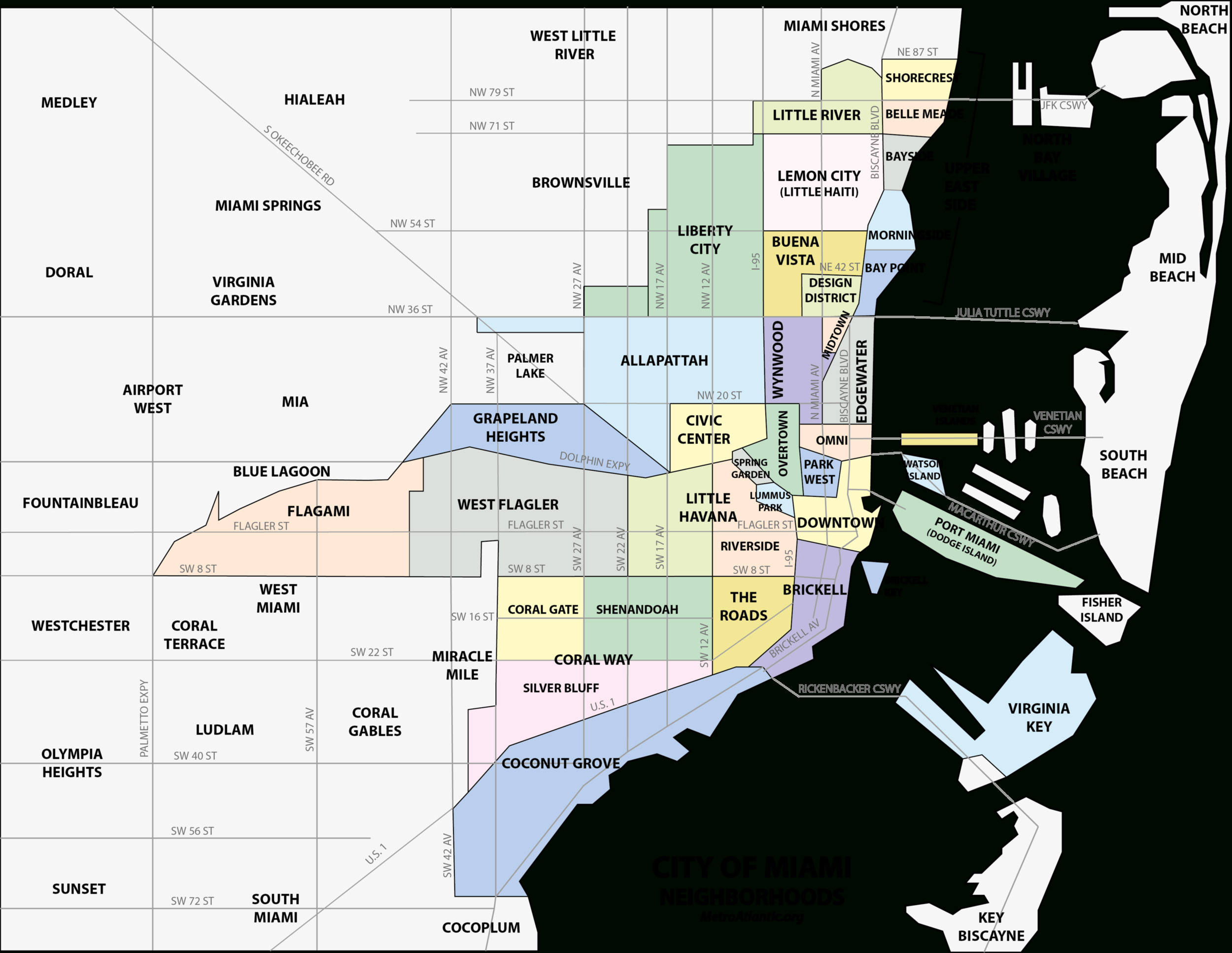 Miami Neighborhood Map: Find Your Perfect Place In Miami for Map of Downtown Miami Florida