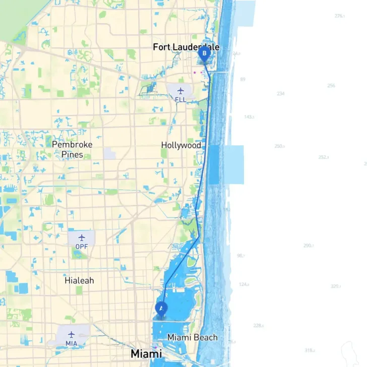 Map of Florida Ft Lauderdale to Miami