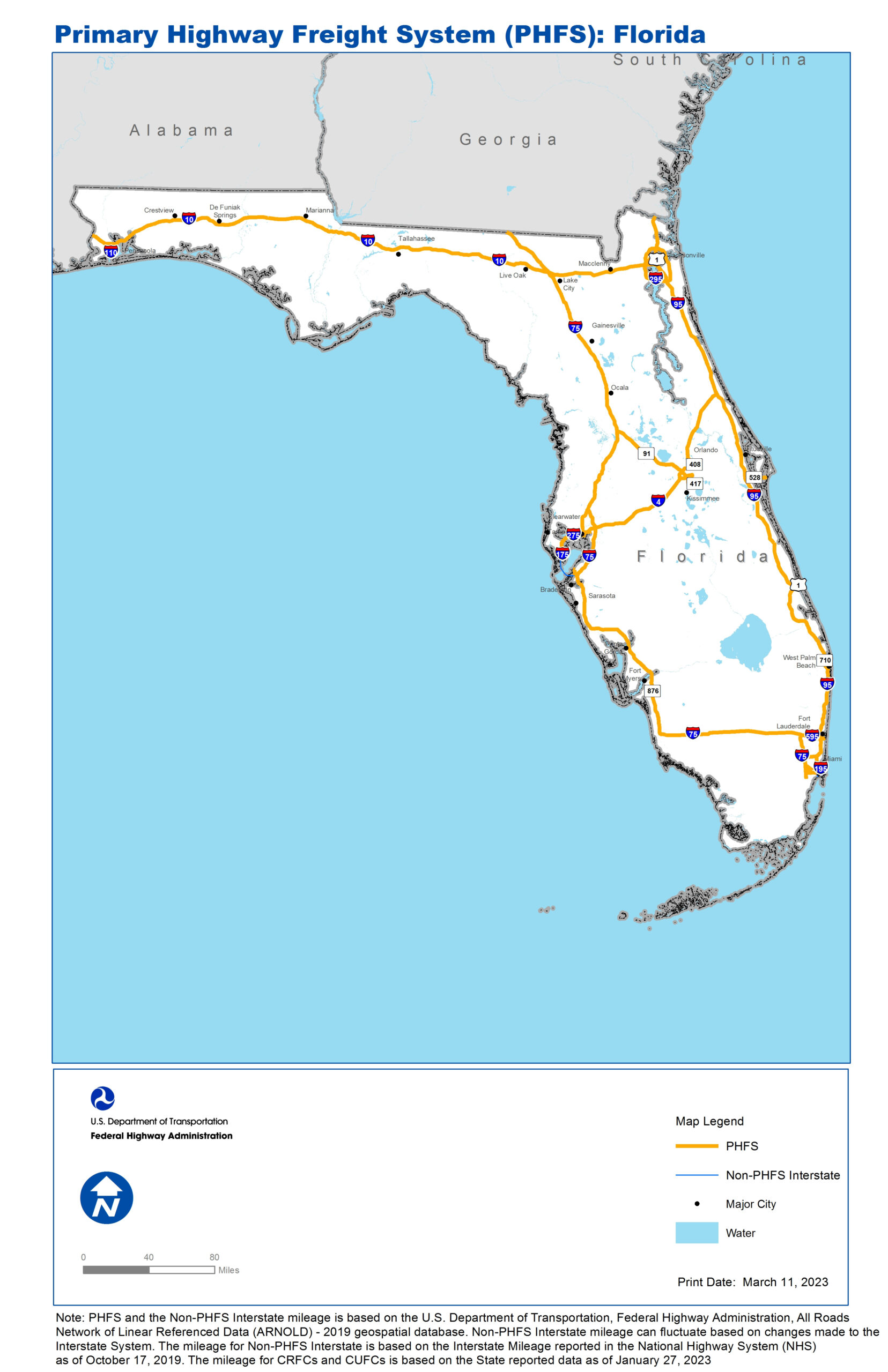 National Highway Freight Network Map And Tables For Florida, 2022 with regard to Florida Department Of Transportation Map Mileage