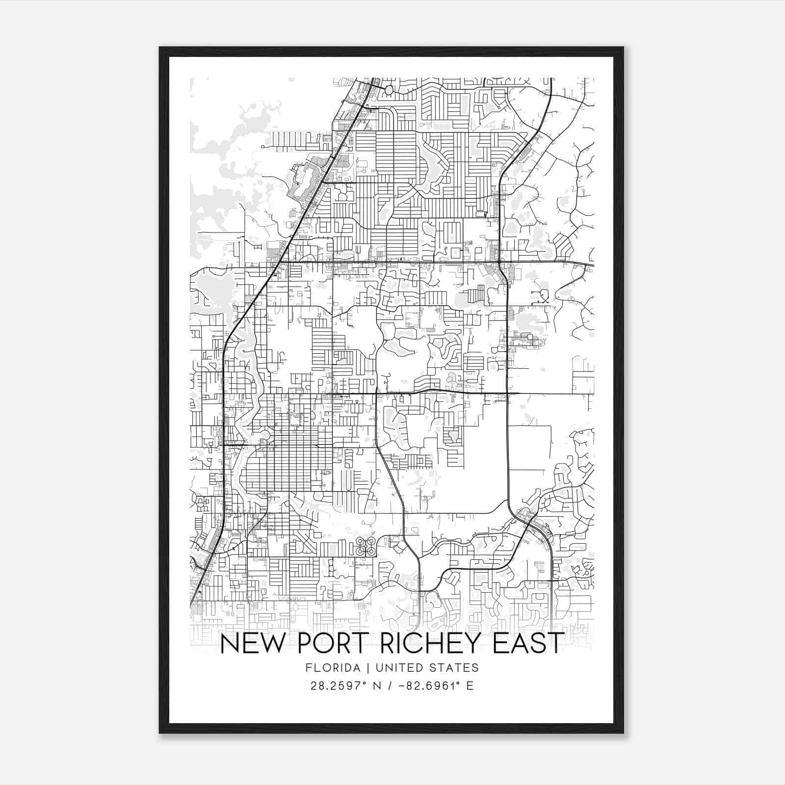 New Port Richey East Florida Map Poster, Modern Home Decor Wall Art Print - Custom Maps &amp;amp; Posters within New Port Richey Map Of Florida