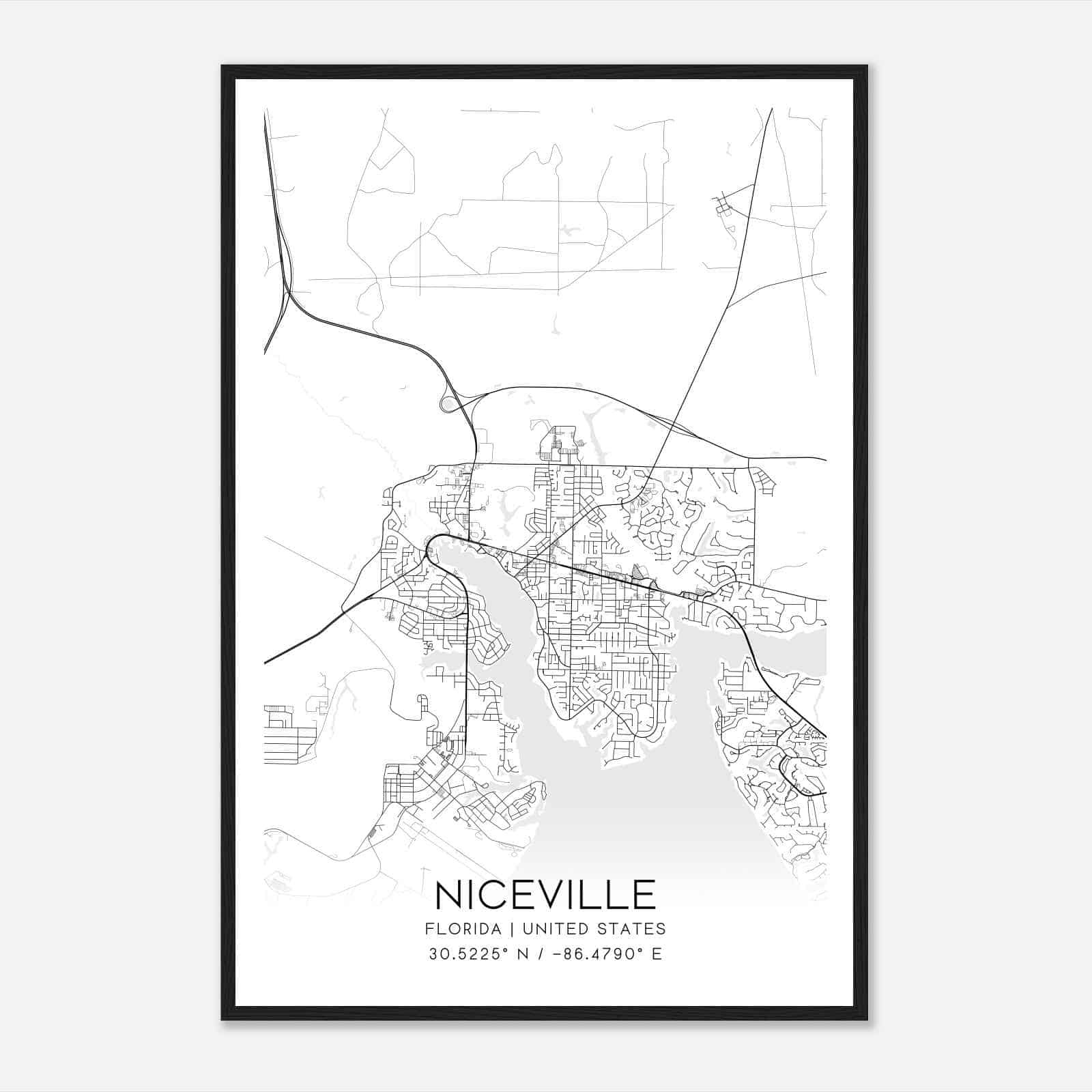 Niceville Florida Map Poster, Modern Home Decor Wall Art Print - Custom Maps &amp;amp; Posters with regard to City Map of Niceville Florida