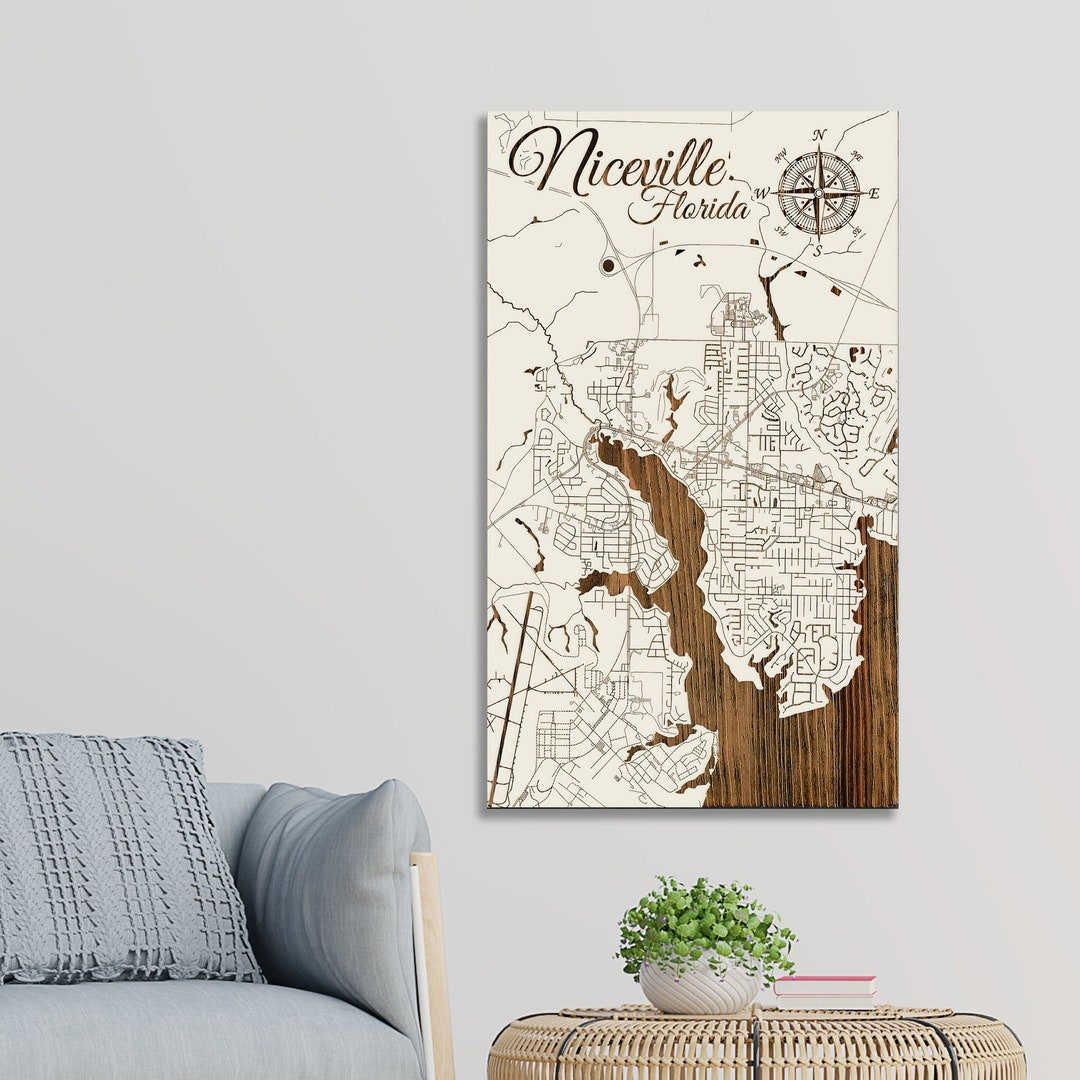 Niceville, Florida Street Map | Wood Engraved Map | Wall Art| Wood intended for City Map Of Niceville Florida
