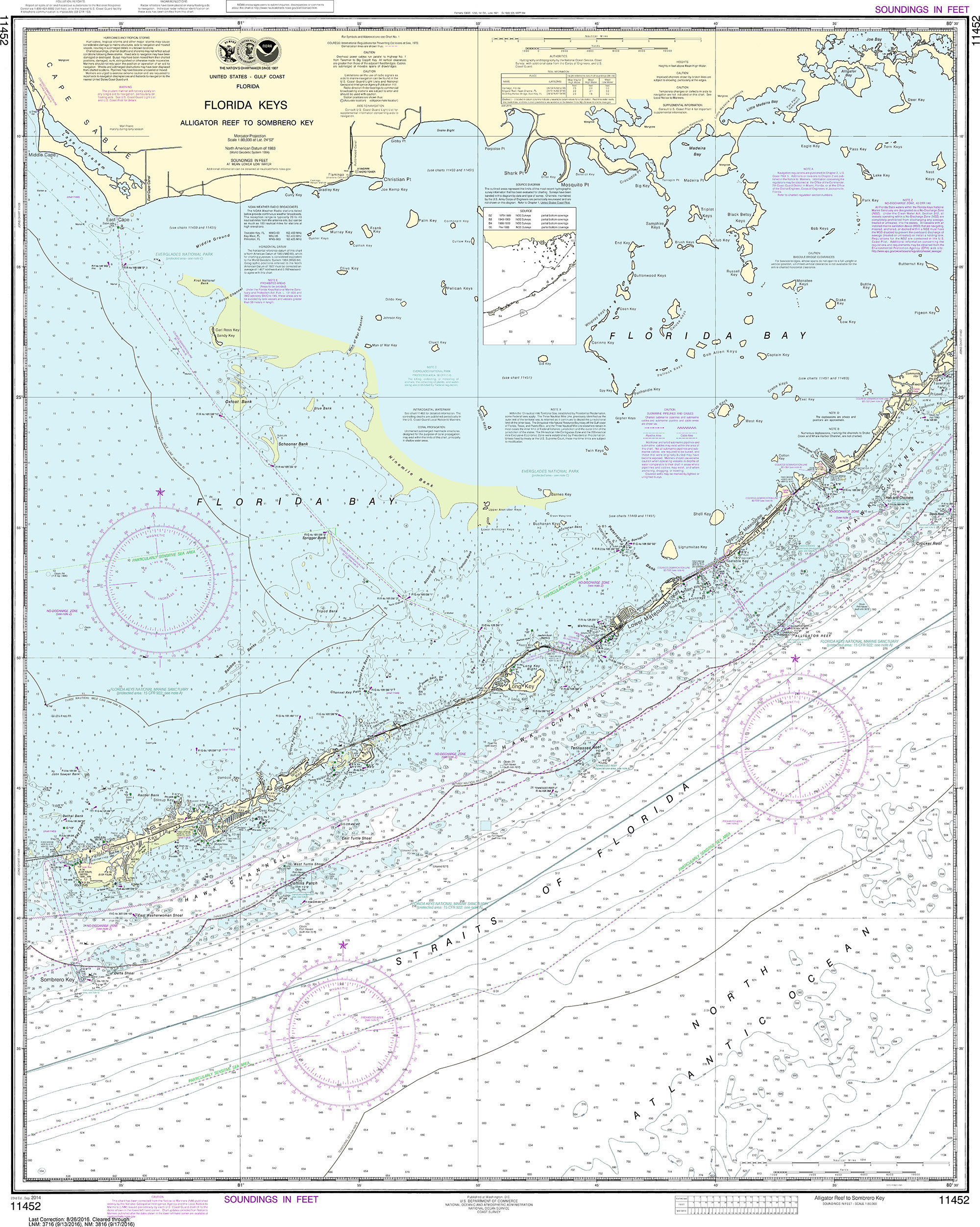 Noaa Nautical Chart - 11452 Intracoastal Waterway Alligator Reef pertaining to Nautical Map of Florida Keys