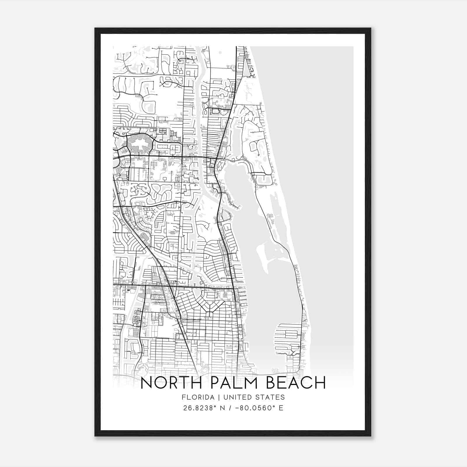 North Palm Beach Florida Map Poster, Modern Home Decor Wall Art Print - Custom Maps &amp;amp; Posters throughout Map of North Palm Beach Florida