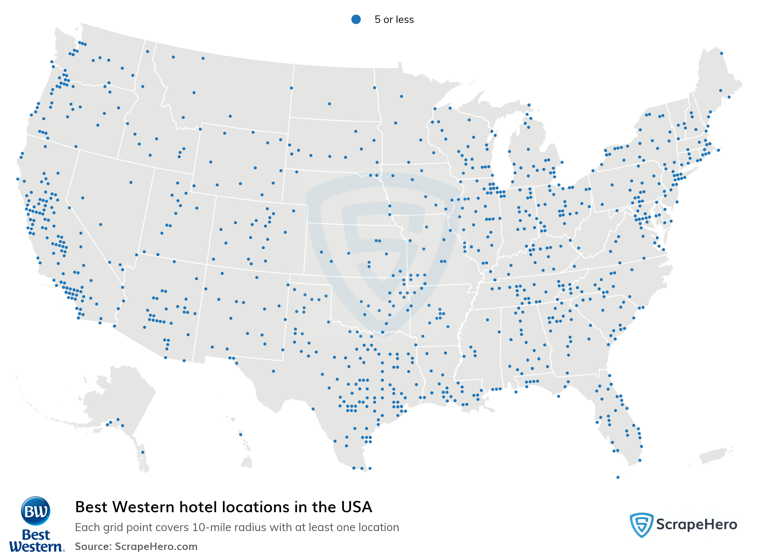 Number Of Best Western Locations In The Usa In 2025 | Scrapehero with regard to Map Of Best Western Hotels In Florida