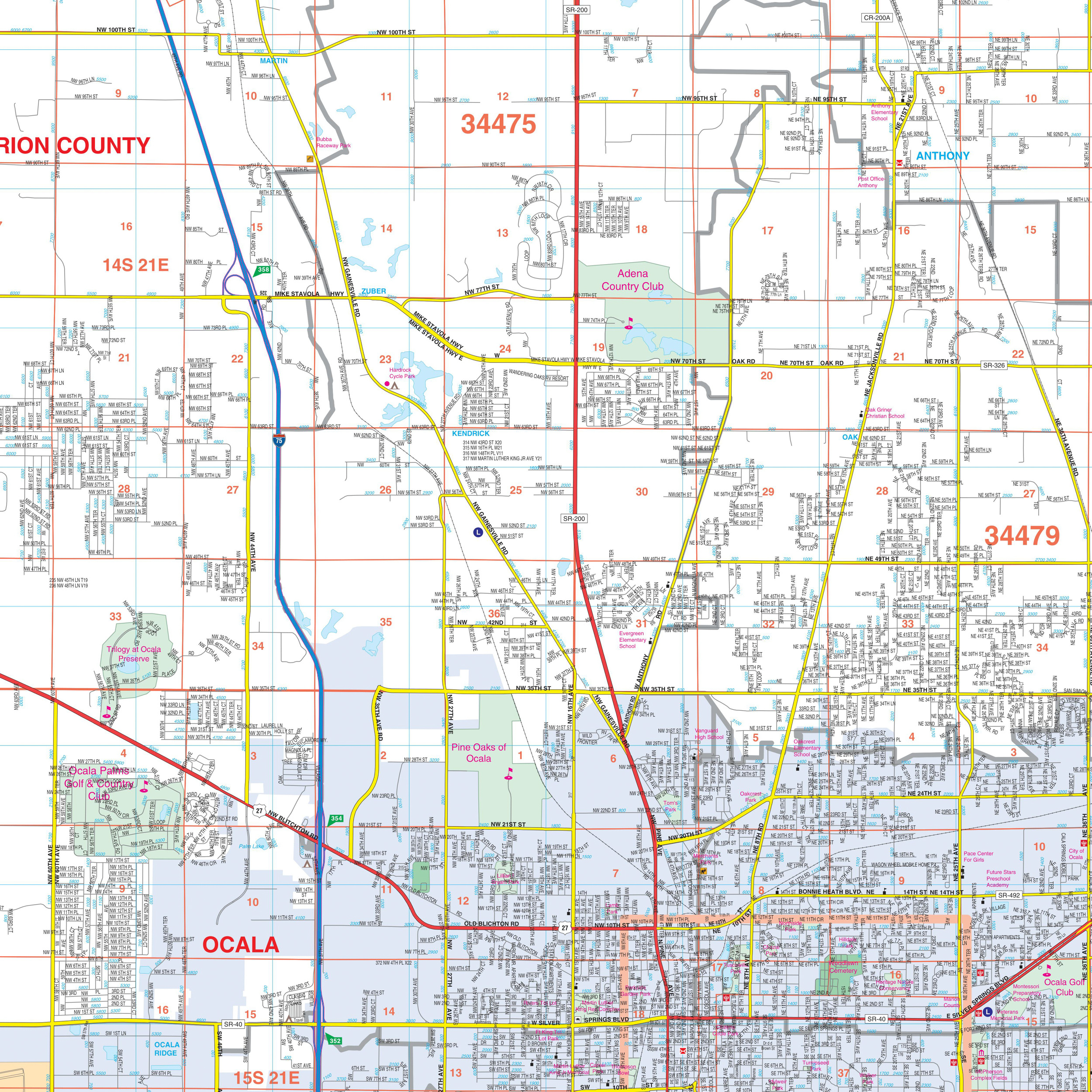 Ocala &amp;amp; Marion County, Fl Wall Mapkappa - The Map Shop regarding Street Map of Ocala Florida