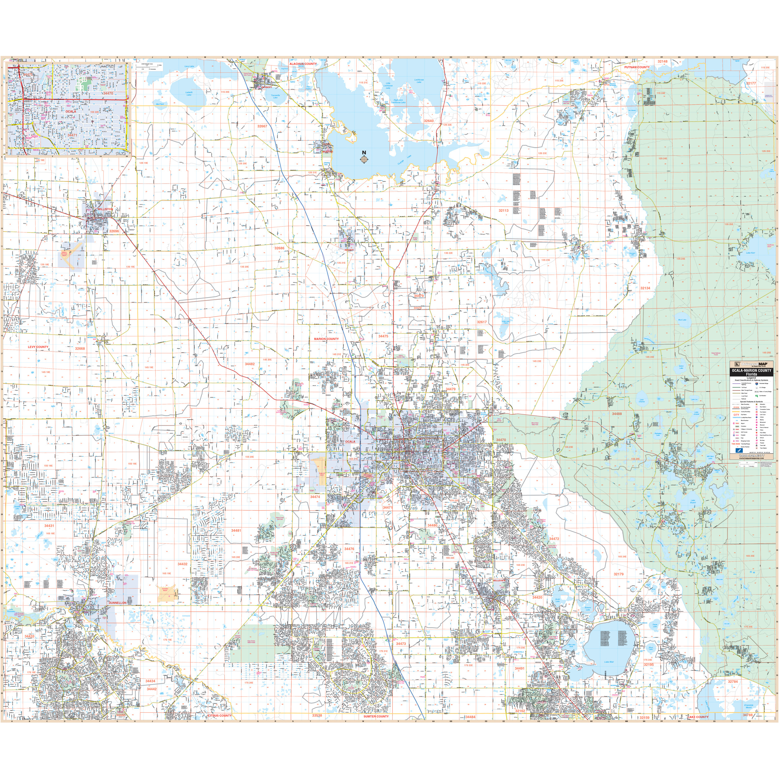 Ocala &amp;amp; Marion County, Fl Wall Mapkappa - The Map Shop within Street Map of Ocala Florida