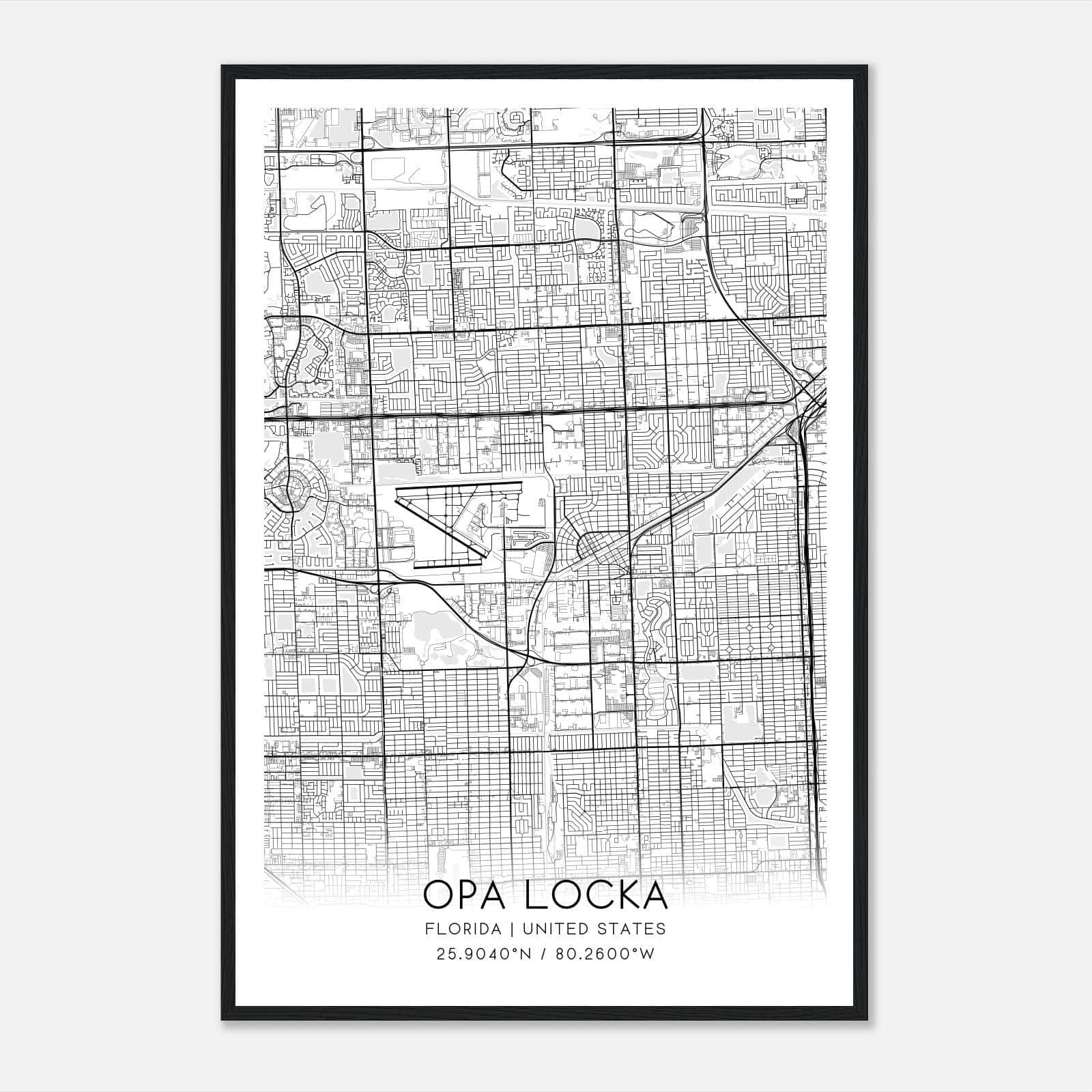 Opa Locka Florida Map Poster, Modern Home Decor Wall Art Print - Custom Maps &amp;amp; Posters within Map Of Opa-Locka Florida