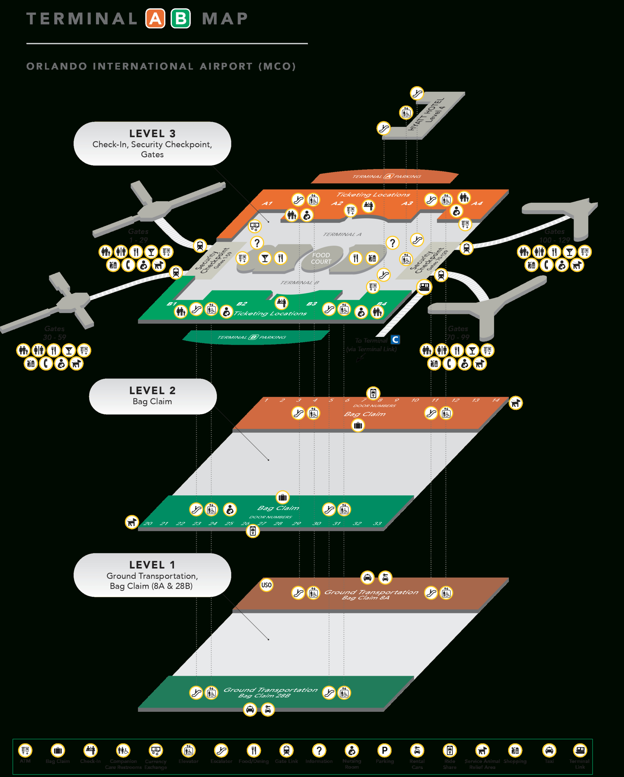 Orlando International Airport (Mco) pertaining to Map of Orlando International Airport Florida