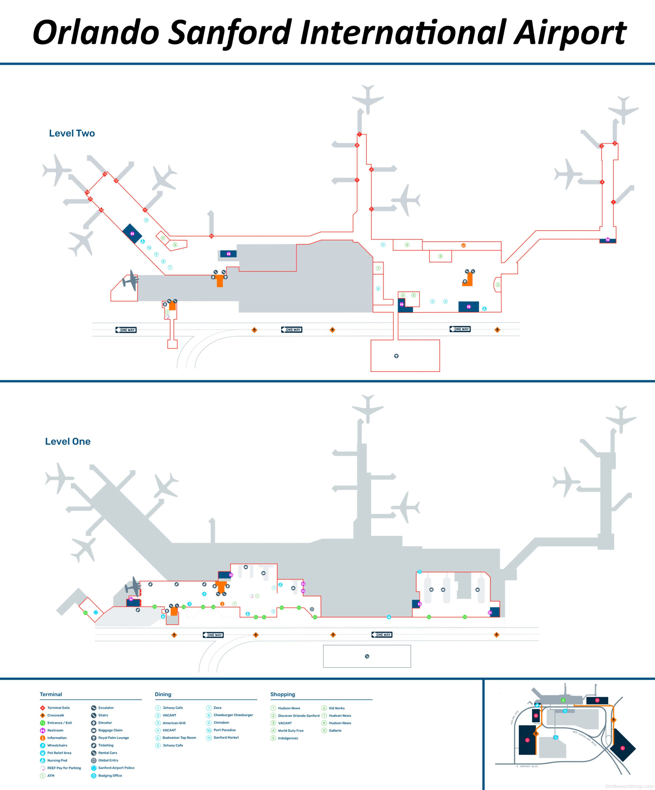 Orlando Sanford International Airport Map - Ontheworldmap pertaining to Map Of Sanford Airport Florida
