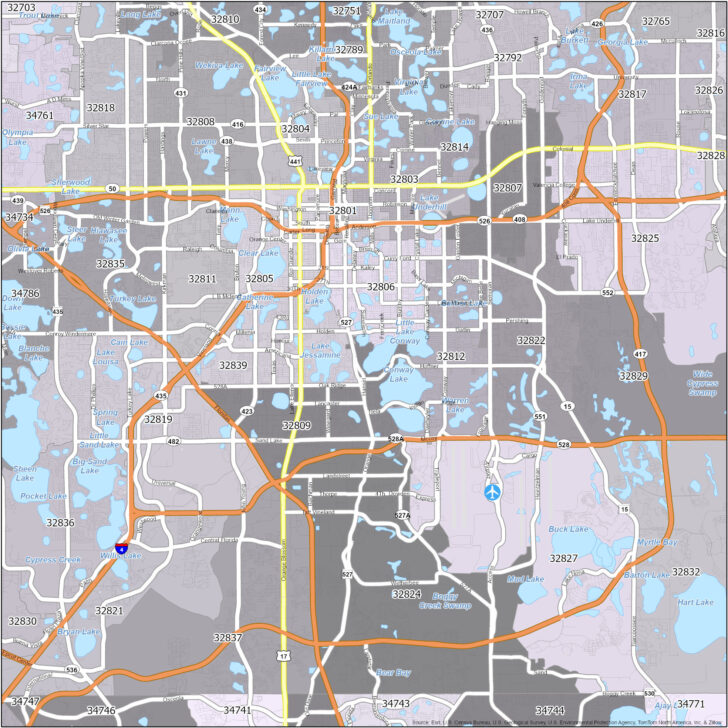Map of Central Florida with Zip Codes