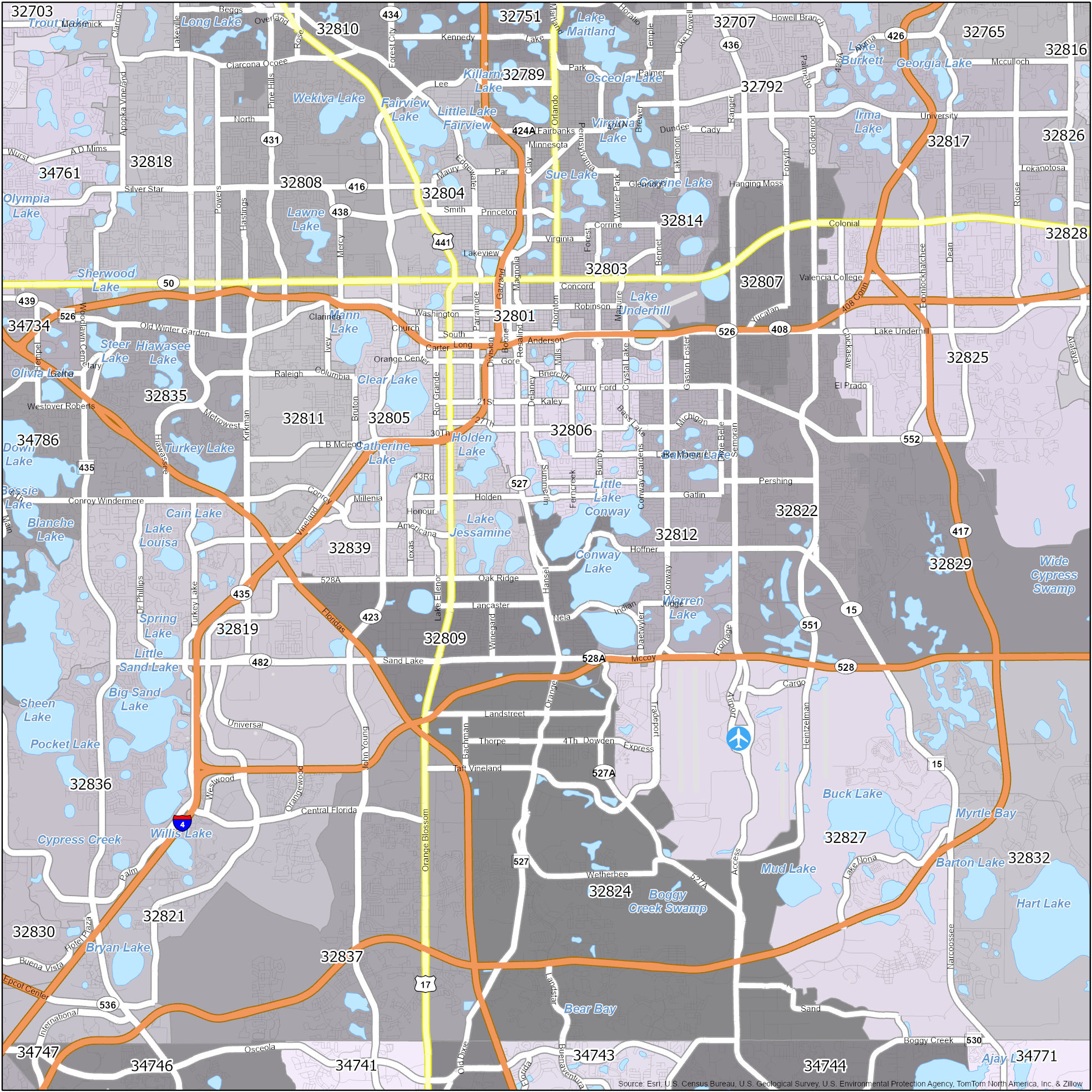 Orlando Zip Code Map - Gis Geography inside Zip Code Map of Orlando Florida