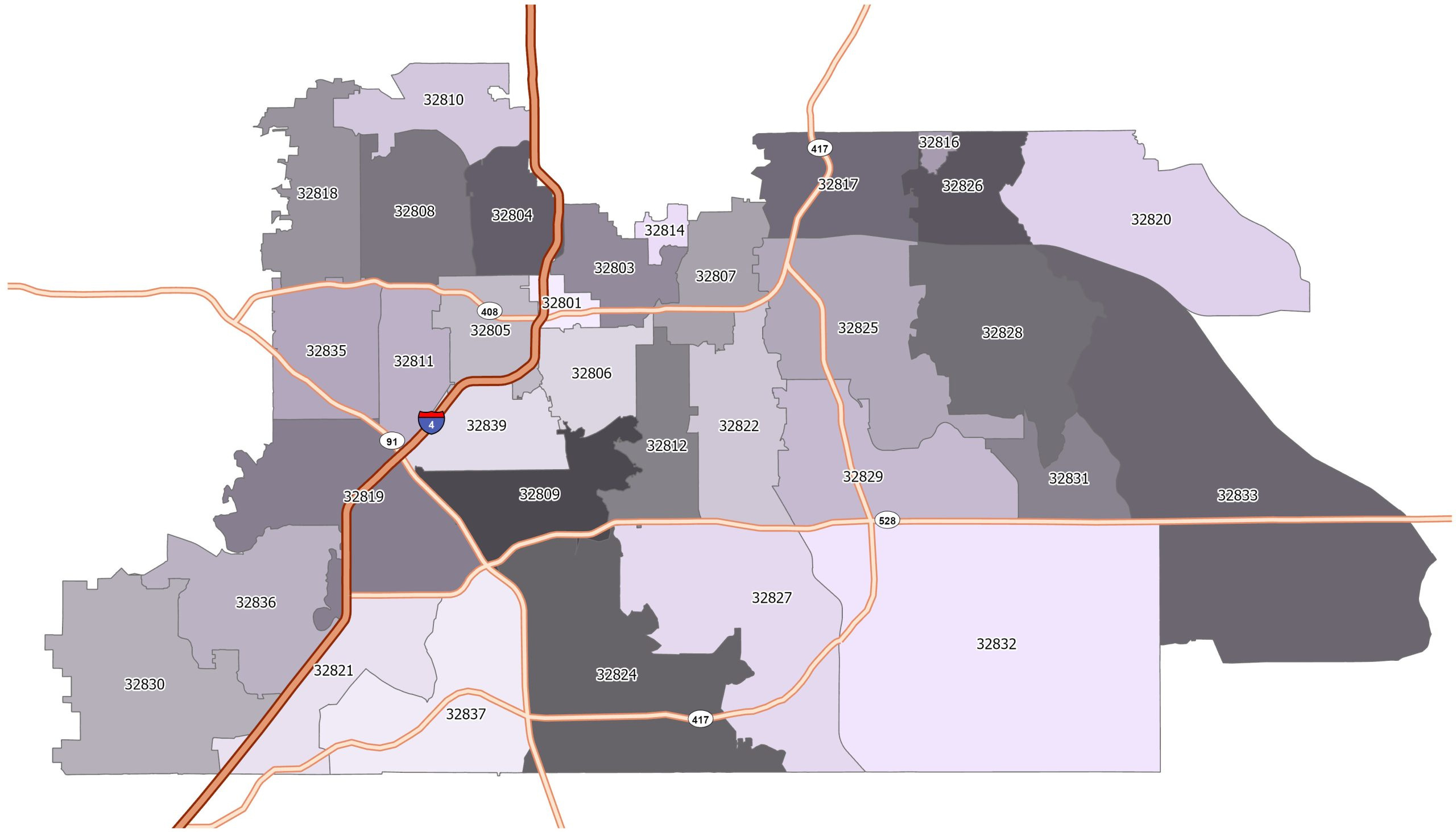 Orlando Zip Code Map - Gis Geography throughout Zip Code Map of Orlando Florida